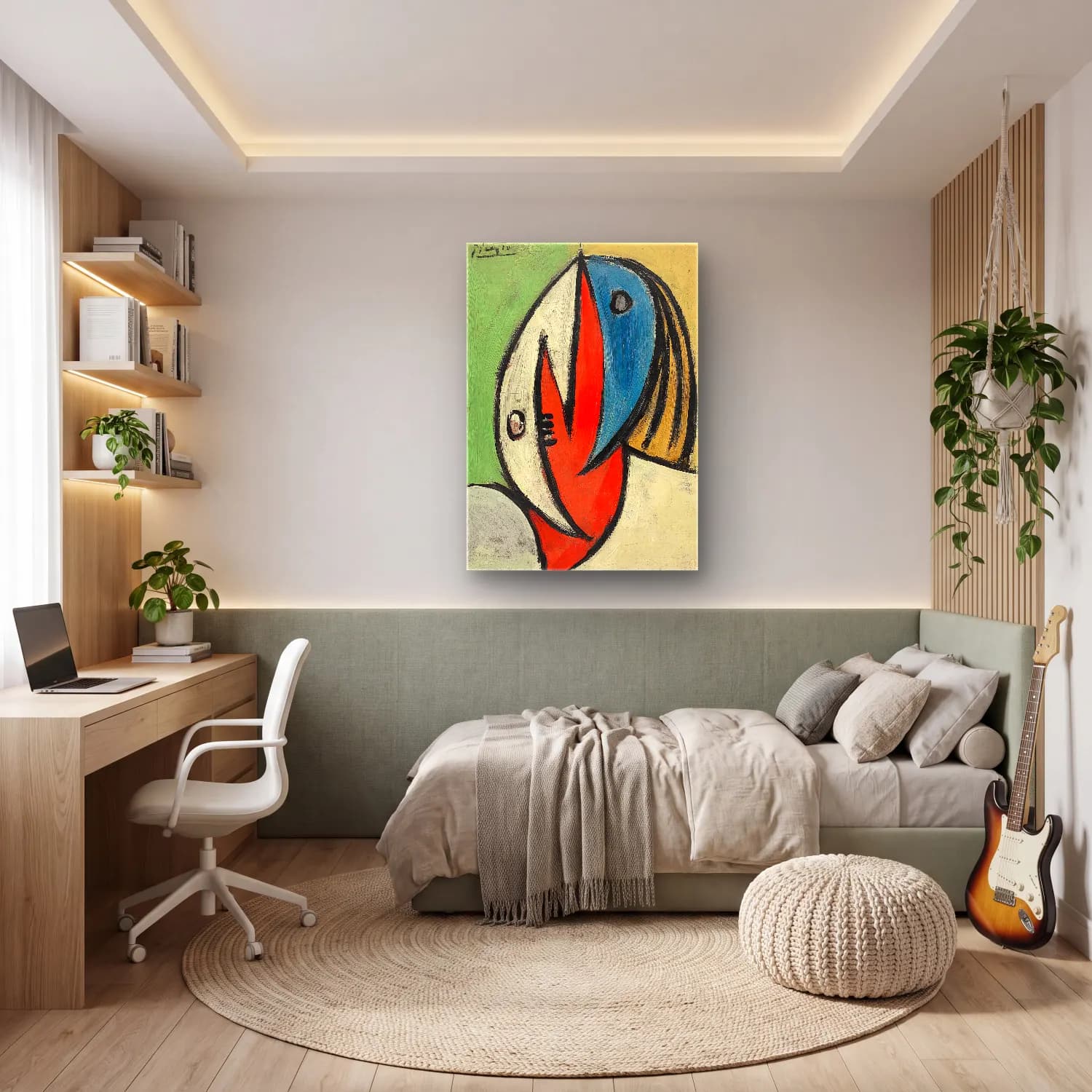 Modern Soyut Yüz No. 21 cam tablo — genç odasında