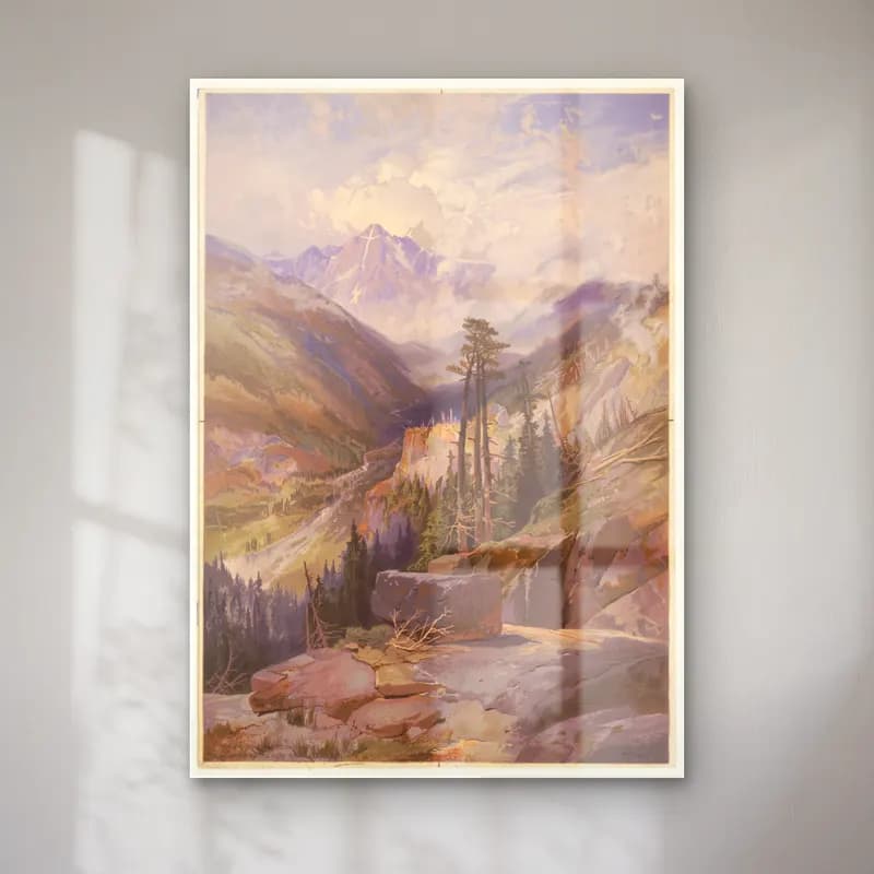 Vintage Dağ Manzarası – Pastel Tonlar cam tablo — Vintage Dağ Manzarası – Pastel Tonlar — vintage dağ manzarası