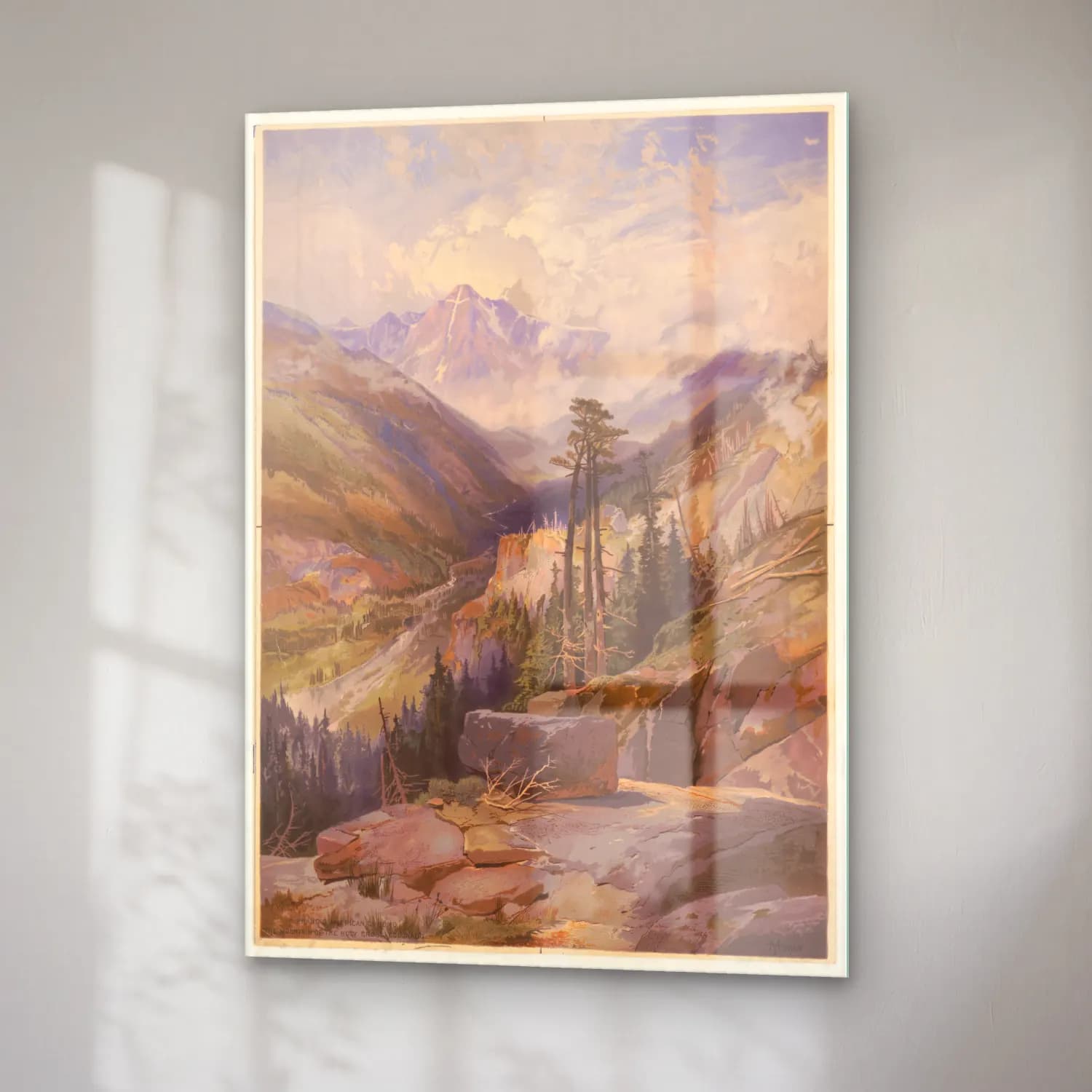 Vintage Dağ Manzarası – Pastel Tonlar cam tablo — sağ açıdan görünüm