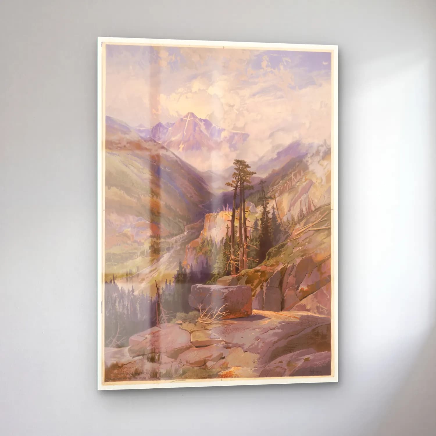 Vintage Dağ Manzarası – Pastel Tonlar cam tablo — sol açıdan görünüm