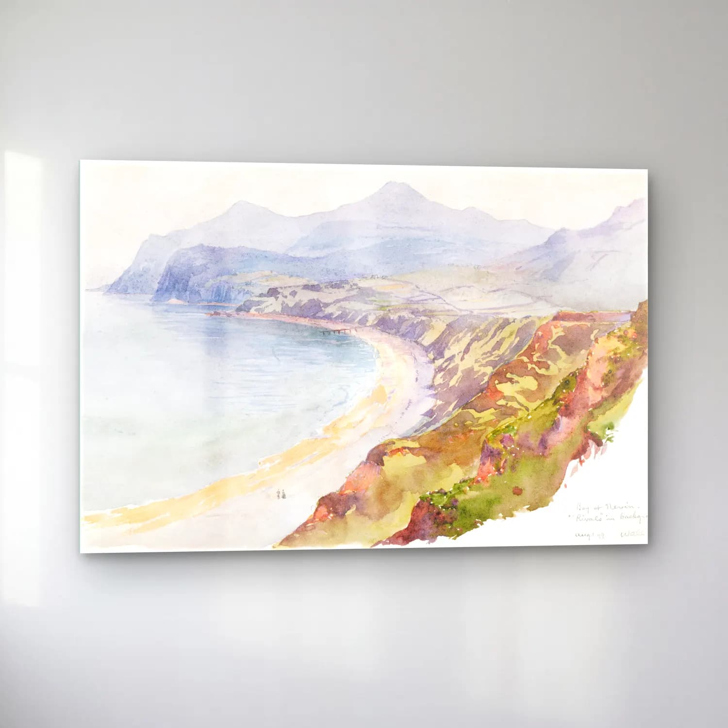 Suluboya Dalgalı Sahil – Pastel Tonlar cam tablo — sol açıdan görünüm