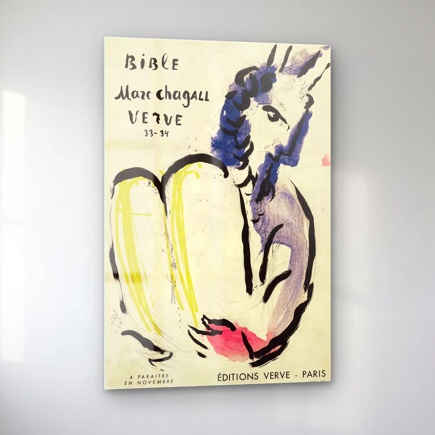 Vintage Poster Figür Çalışması – Siyah Beyaz Tonlar cam tablo — sol açıdan görünüm