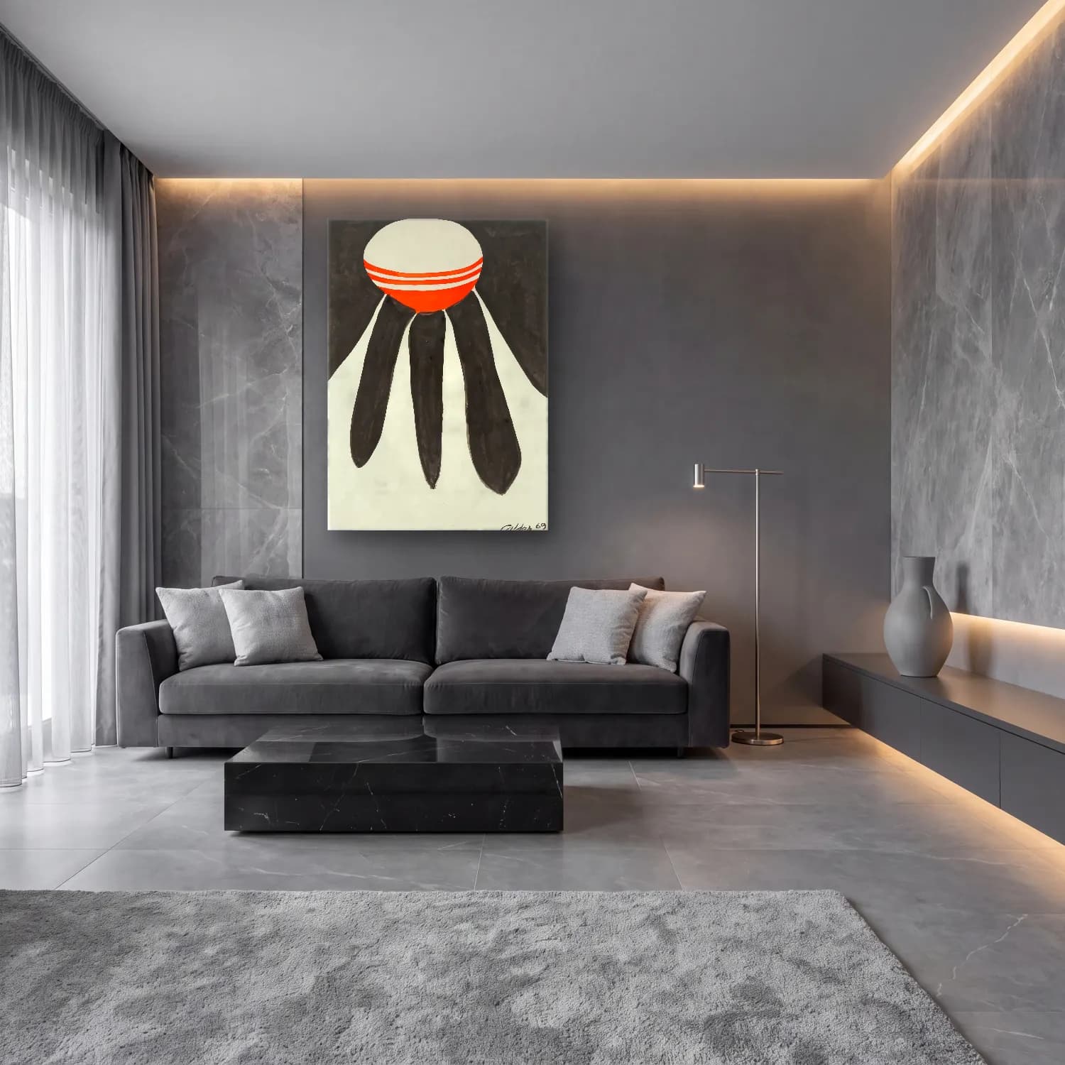 Modern Soyut Sörf – Siyah Beyaz Tonlar cam tablo — lüks salon duvarında