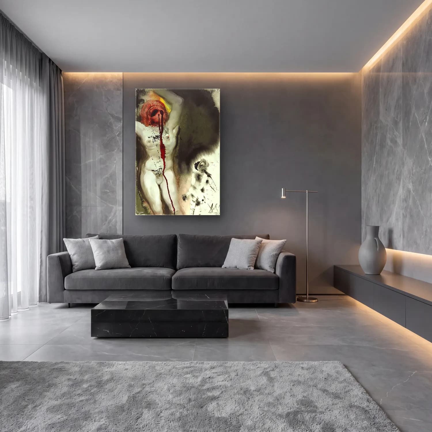 Modern Soyut Figür Çalışması No. 15 cam tablo — lüks salon duvarında