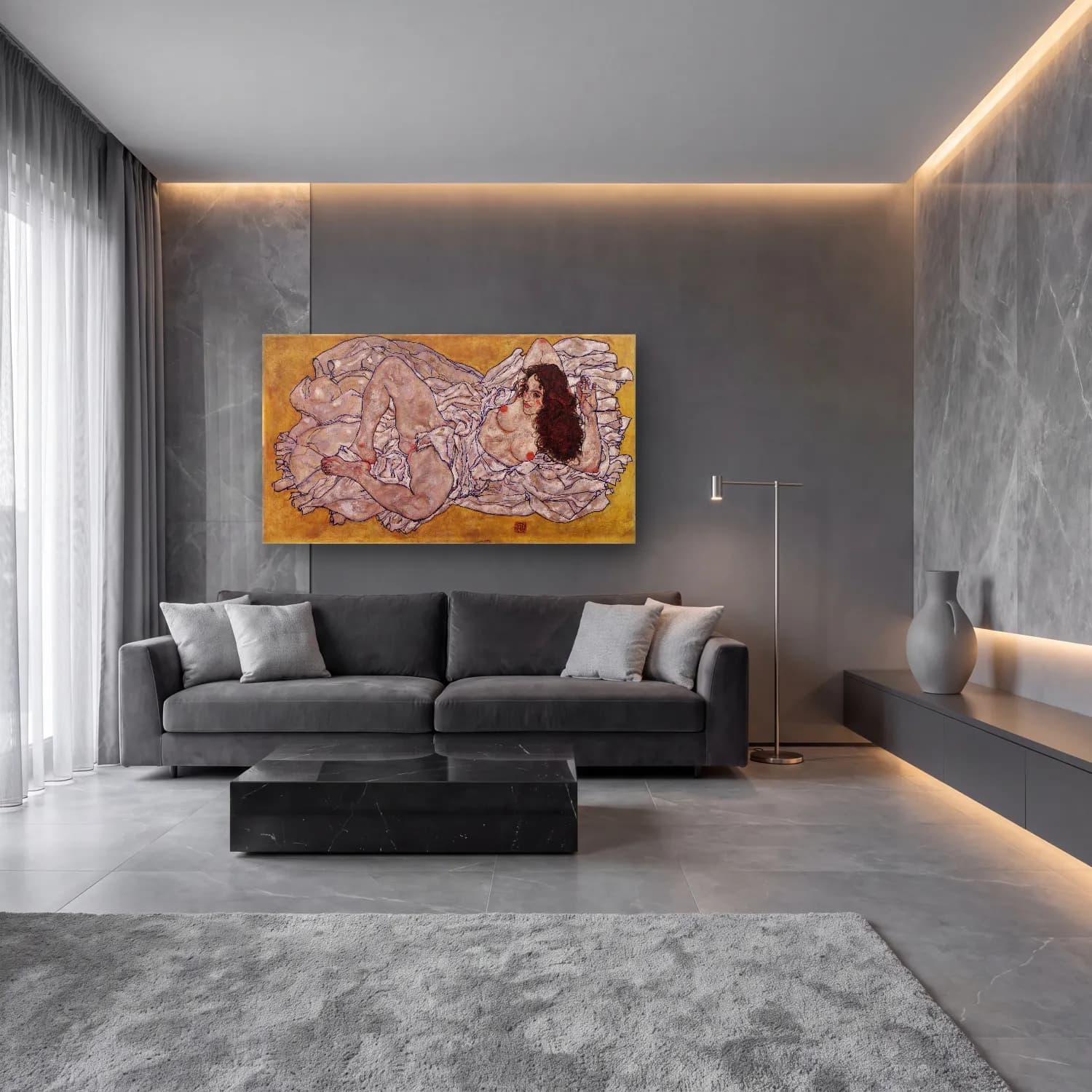 Yağlı Boya Figür Çalışması No. 18 cam tablo — lüks salon duvarında