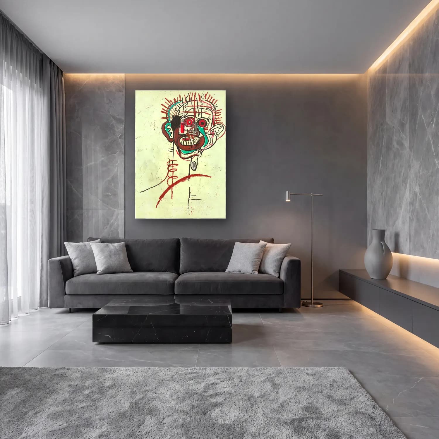 Modern Soyut Erkek Portresi – Kırmızı Tonlar cam tablo — lüks salon duvarında