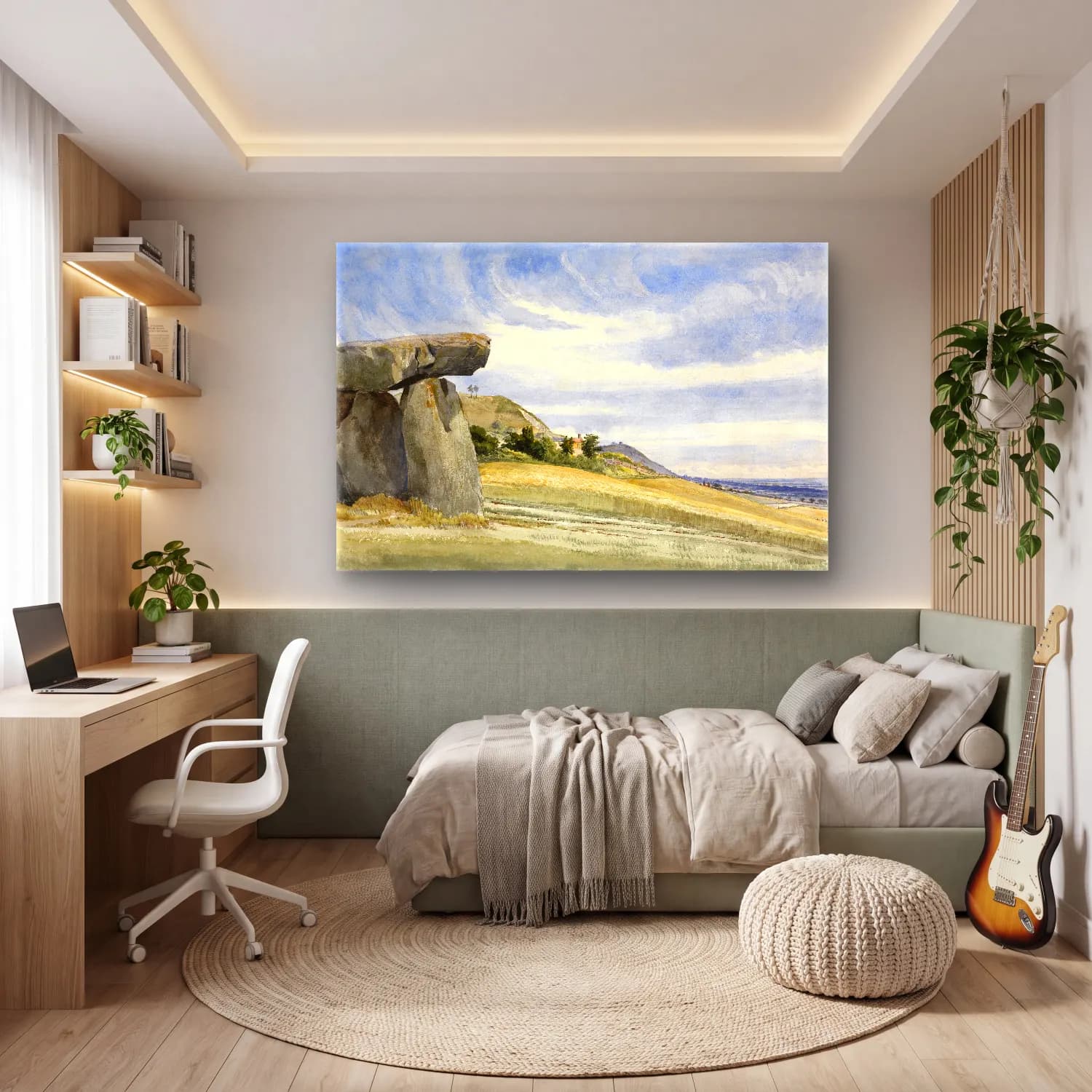 Suluboya Kır Evi No. 42 cam tablo — genç odasında