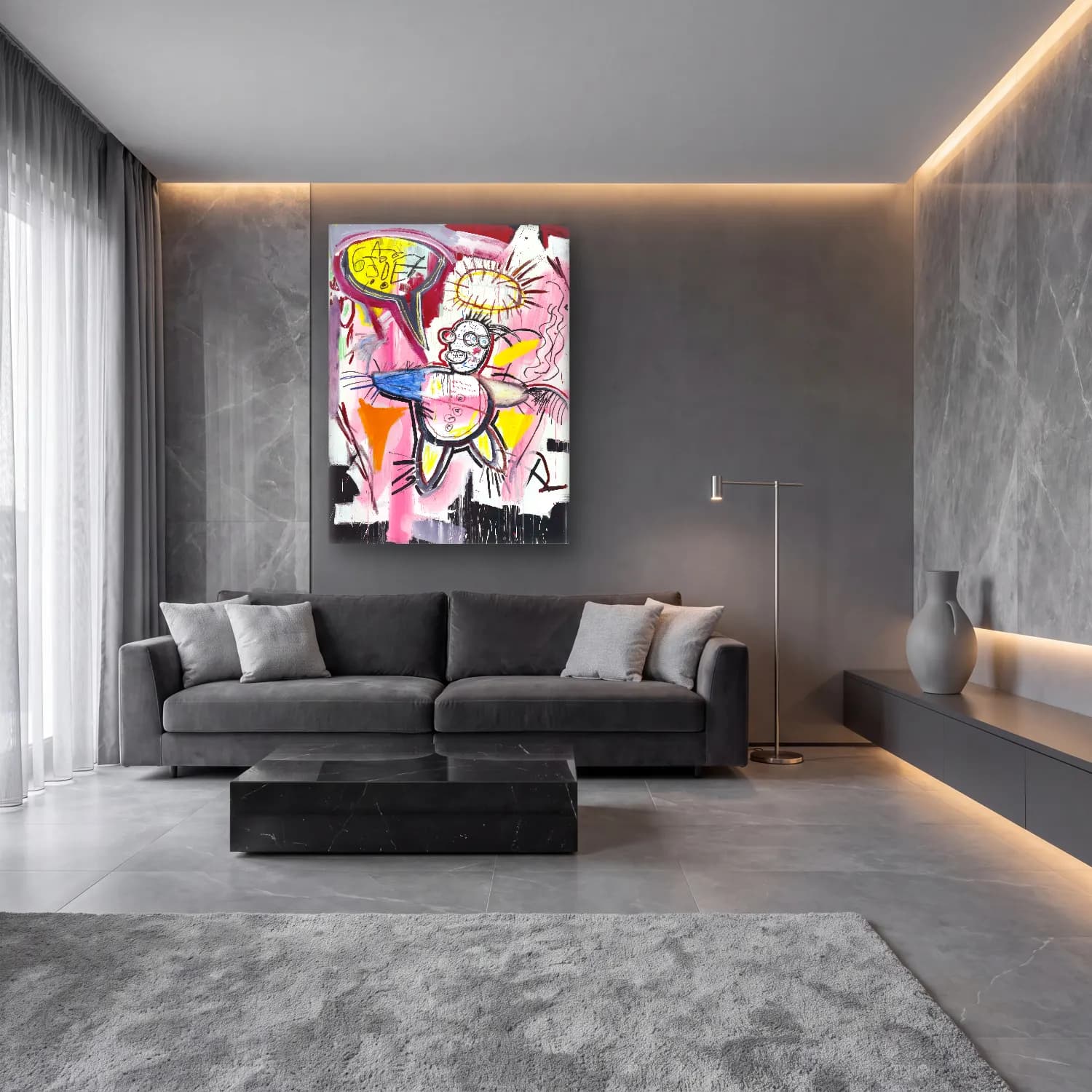 Modern Soyut Melek – Pembe Tonlar cam tablo — lüks salon duvarında