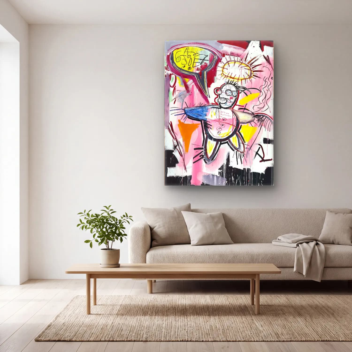 Modern Soyut Melek – Pembe Tonlar cam tablo — açık renk salonda