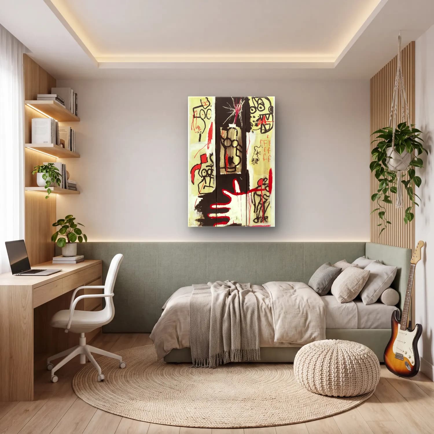 Modern Soyut Figür Çalışması No. 16 cam tablo — genç odasında