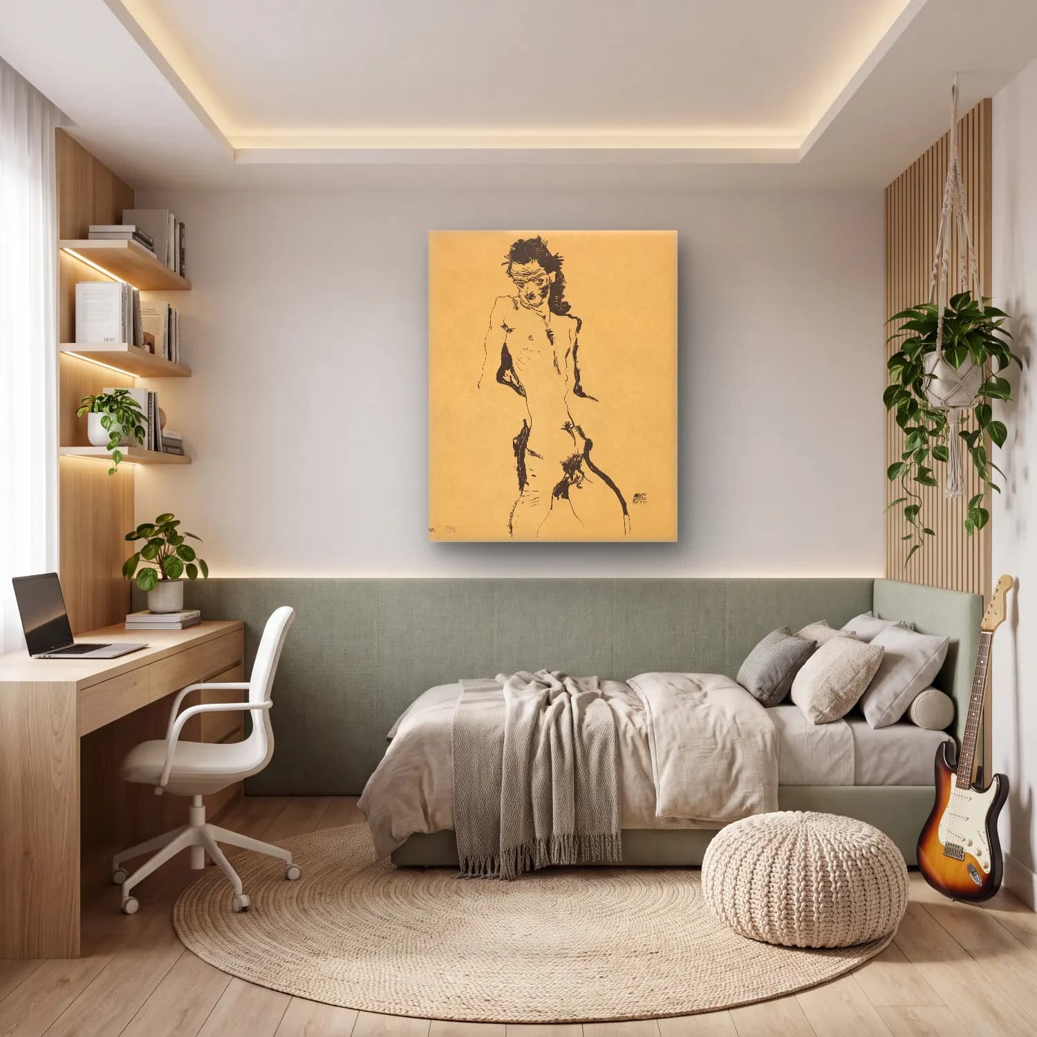 Siyah Beyaz Figür Çalışması No. 8 cam tablo — genç odasında