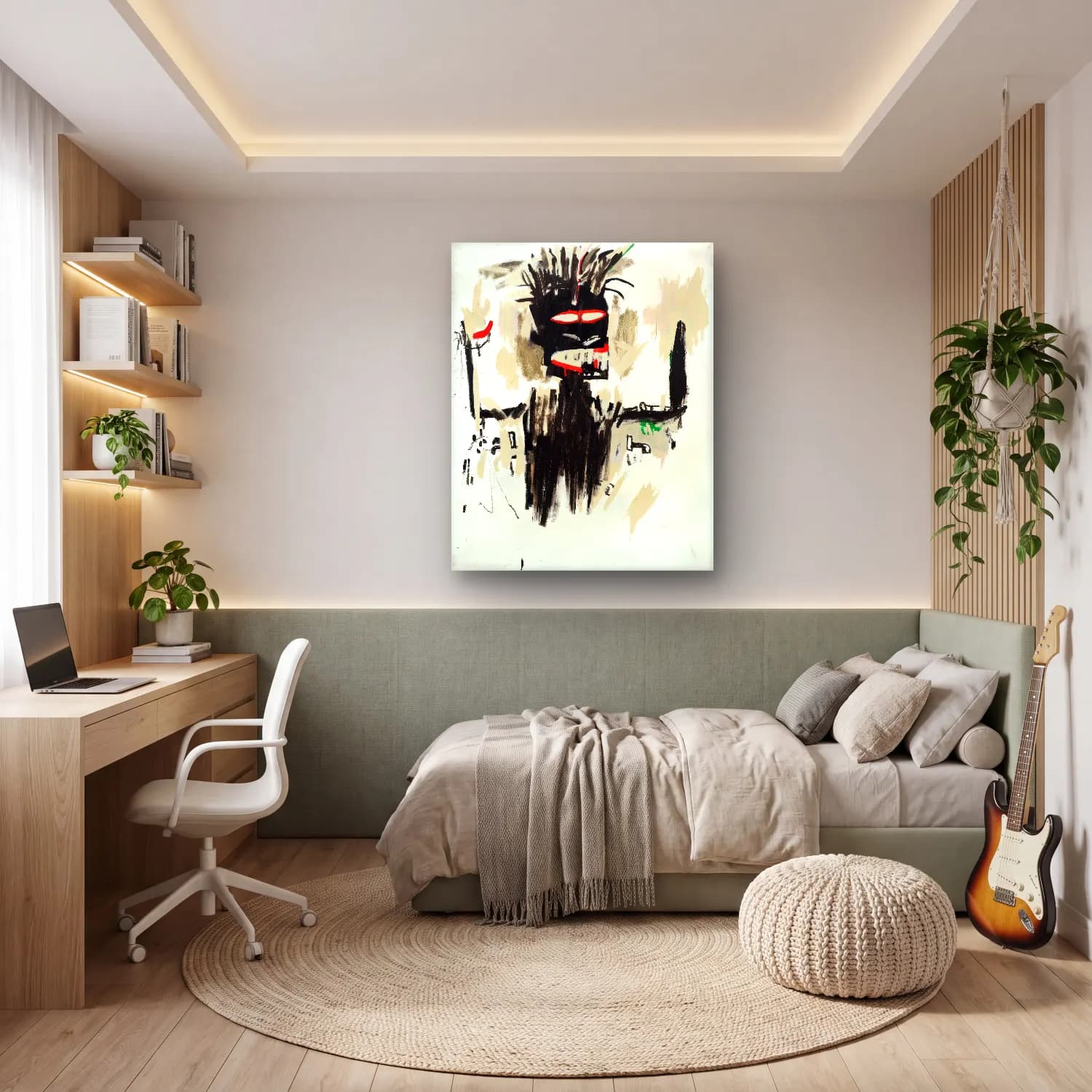 Modern Soyut Yüz No. 32 cam tablo — genç odasında