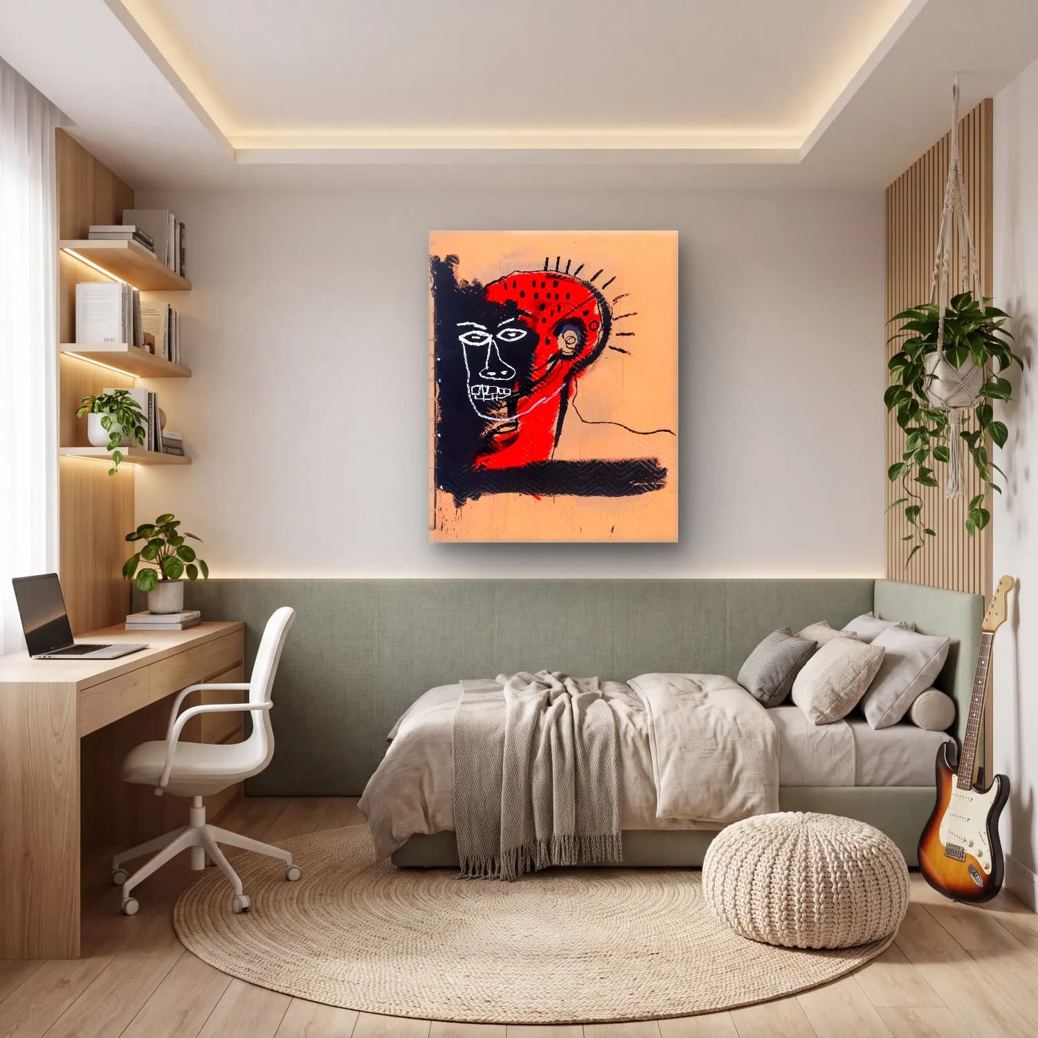 Modern Soyut Erkek Portresi No. 15 cam tablo — genç odasında