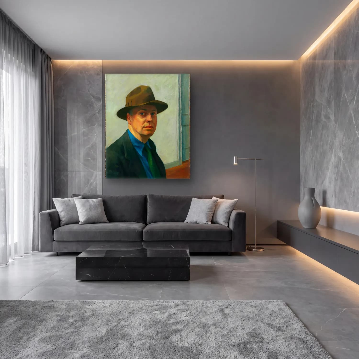Yağlı Boya Erkek Portresi No. 24 cam tablo — lüks salon duvarında