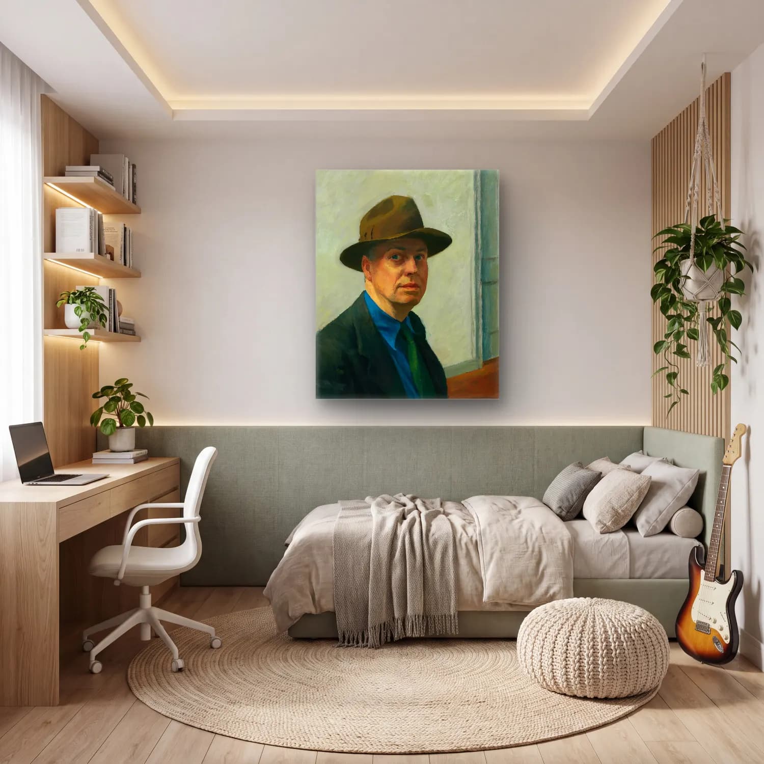 Yağlı Boya Erkek Portresi No. 24 cam tablo — genç odasında