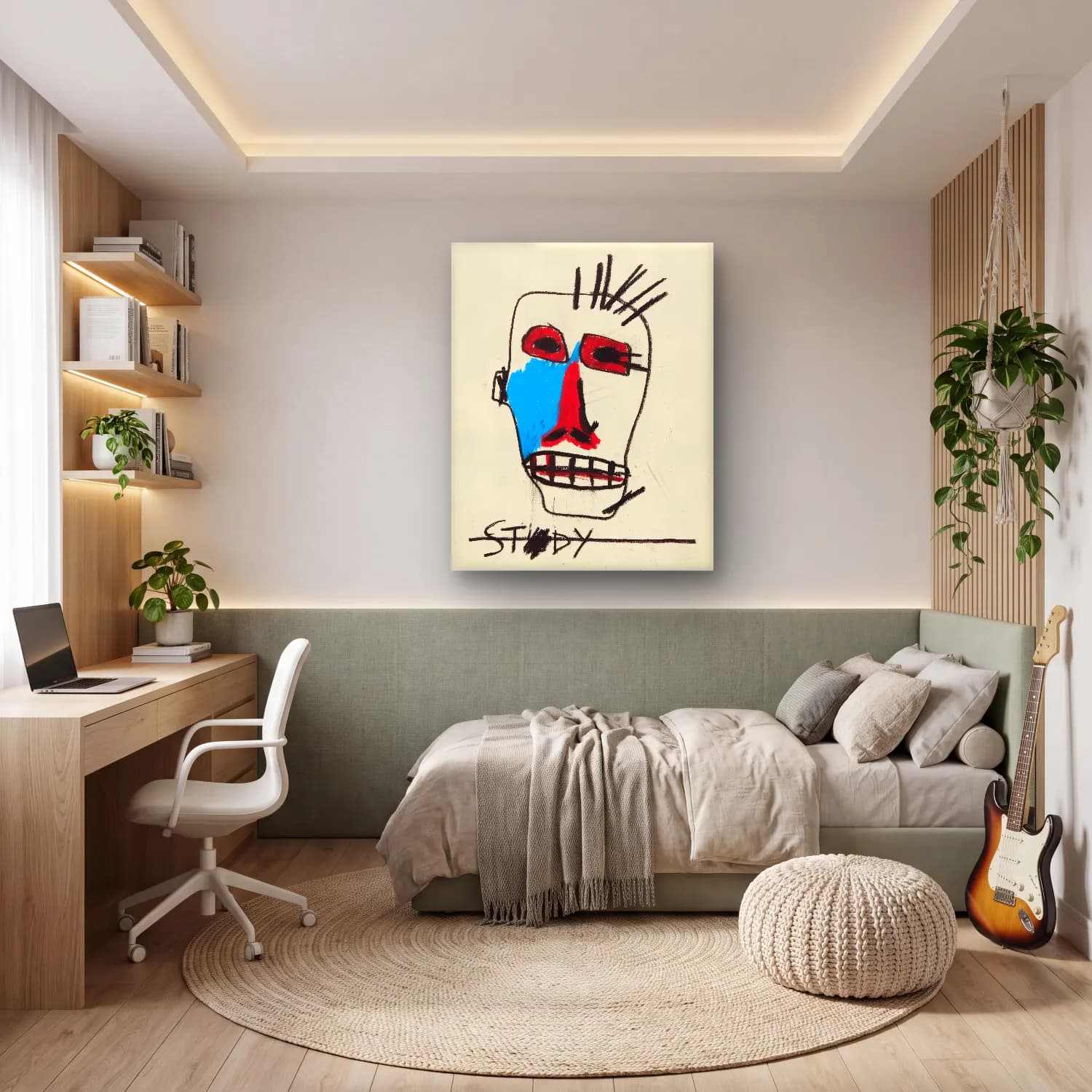 Pop Art Soyut Yüz – Mavi Tonlar cam tablo — genç odasında