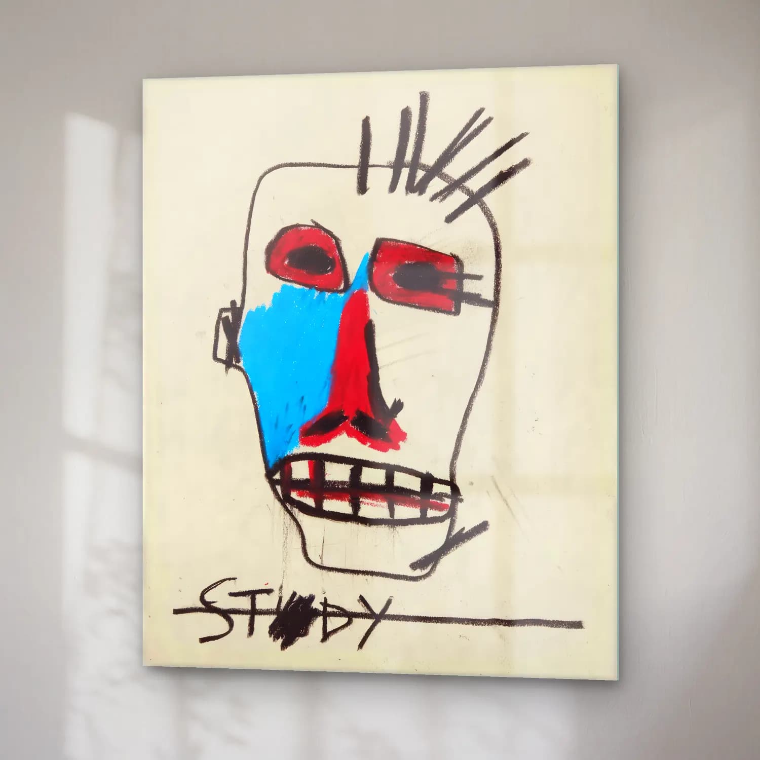 Pop Art Soyut Yüz – Mavi Tonlar cam tablo — sağ açıdan görünüm