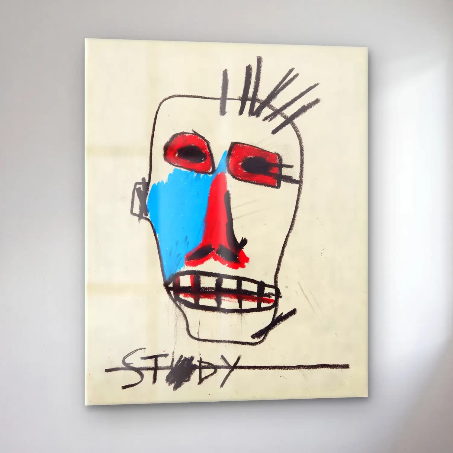 Pop Art Soyut Yüz – Mavi Tonlar cam tablo — sol açıdan görünüm