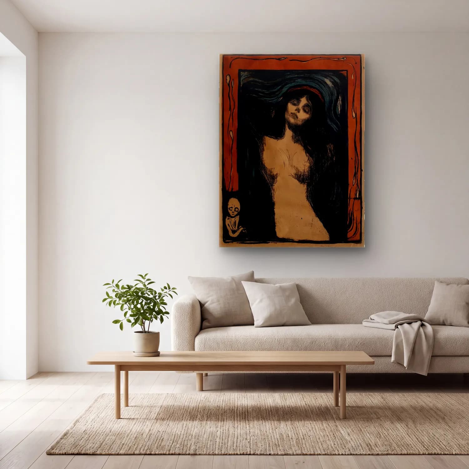 Vintage Poster Kadın Portresi No. 30 cam tablo — açık renk salonda