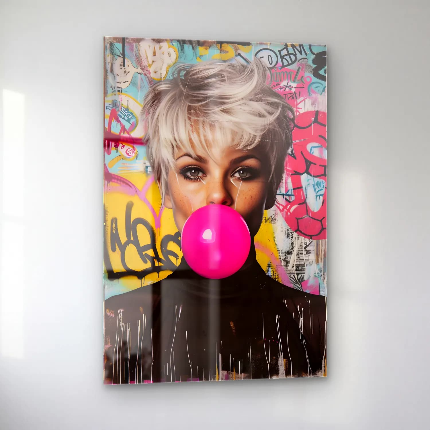 Pop Art Moda İllüstrasyonu No. 7 cam tablo — sol açıdan görünüm
