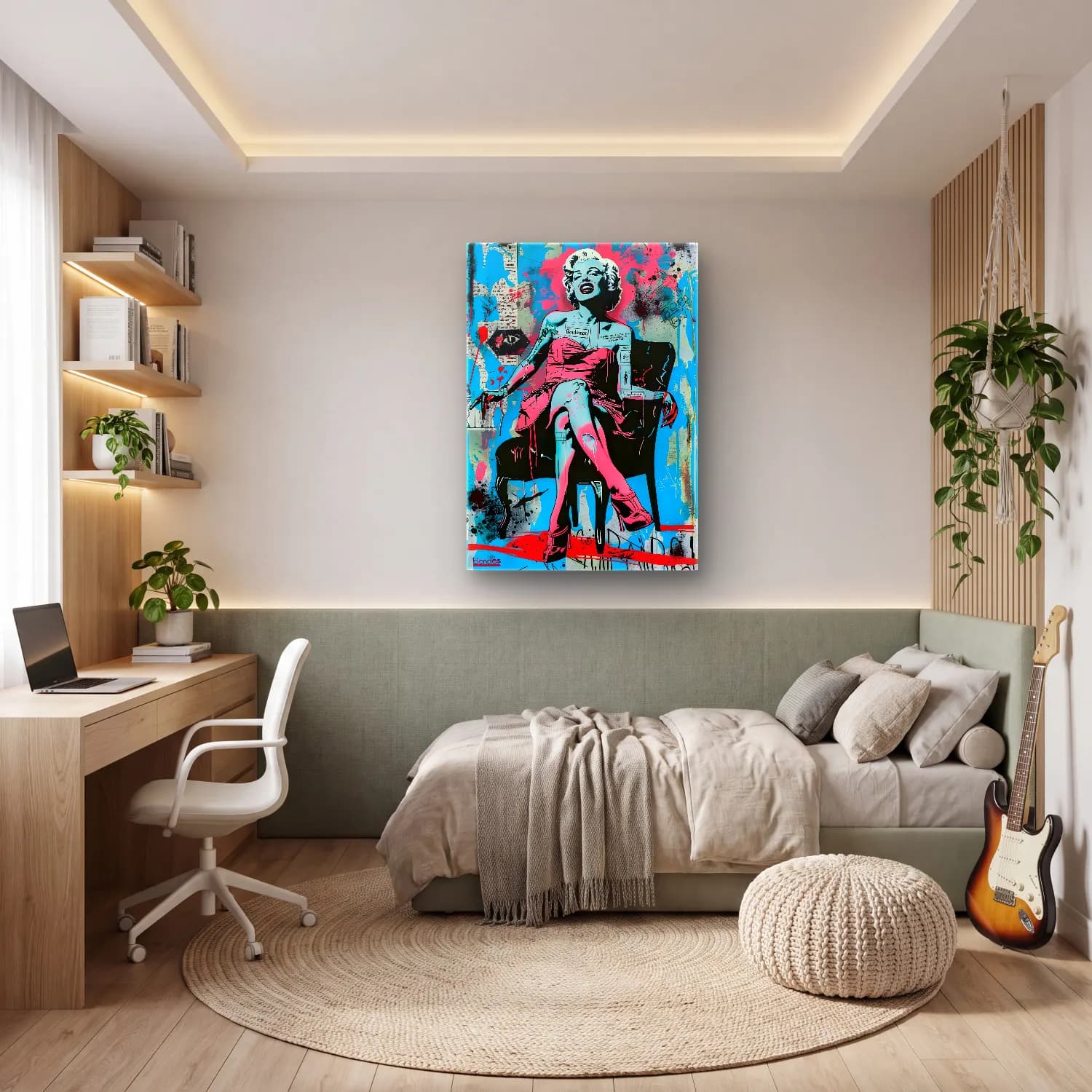 Pop Art Elbiseli Kadın cam tablo — genç odasında