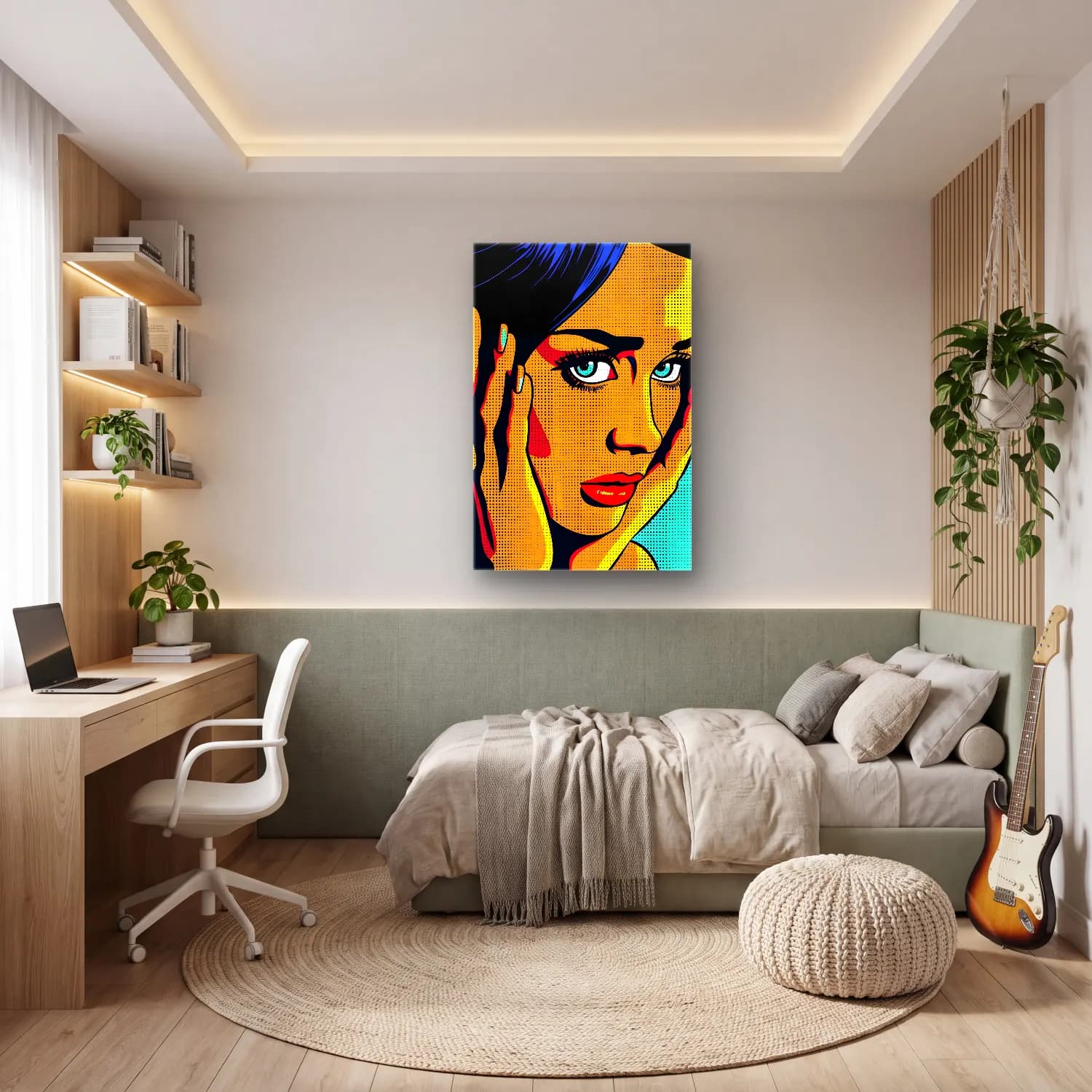 Pop Art Kadın Portresi No. 17 cam tablo — genç odasında