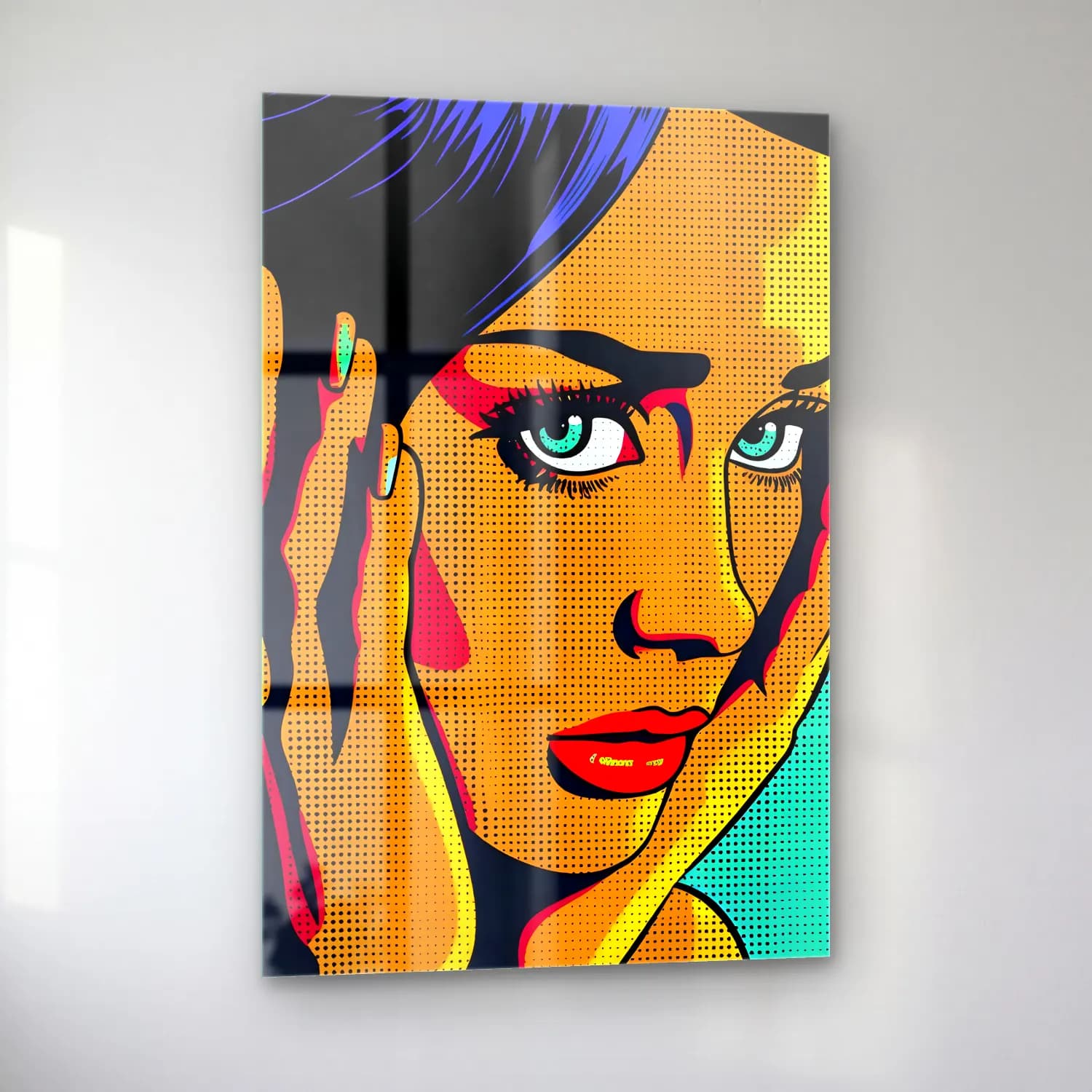 Pop Art Kadın Portresi No. 17 cam tablo — sol açıdan görünüm