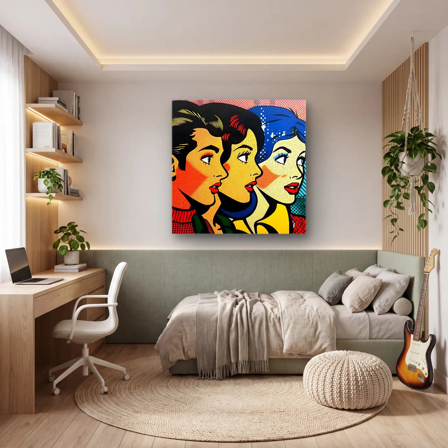 Pop Art Kadın Portresi No. 18 cam tablo — genç odasında