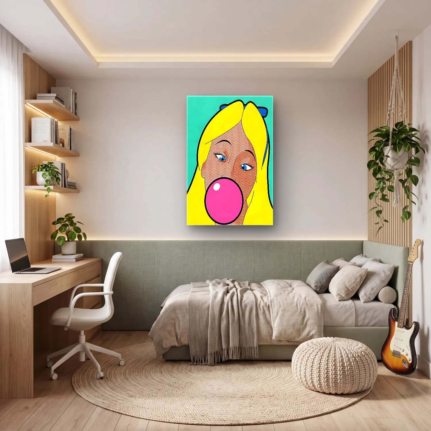 Pop Art Kız Çocuğu Portresi No. 2 cam tablo — genç odasında