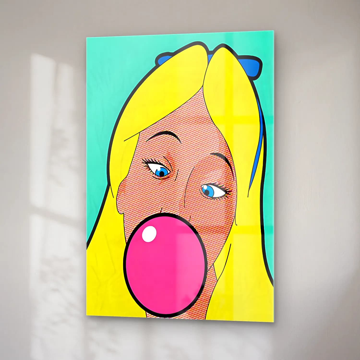 Pop Art Kız Çocuğu Portresi No. 2 cam tablo — sağ açıdan görünüm