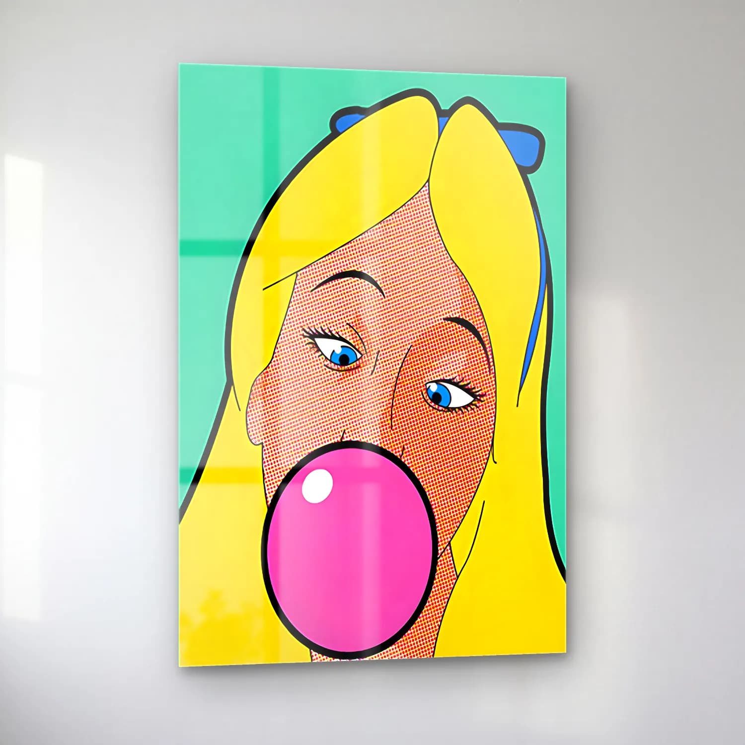 Pop Art Kız Çocuğu Portresi No. 2 cam tablo — sol açıdan görünüm