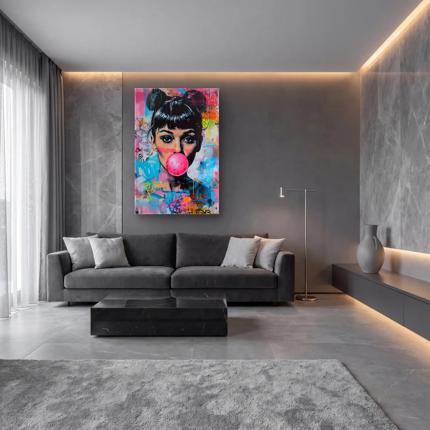 Pop Art Kız Çocuğu Portresi No. 4 cam tablo — lüks salon duvarında