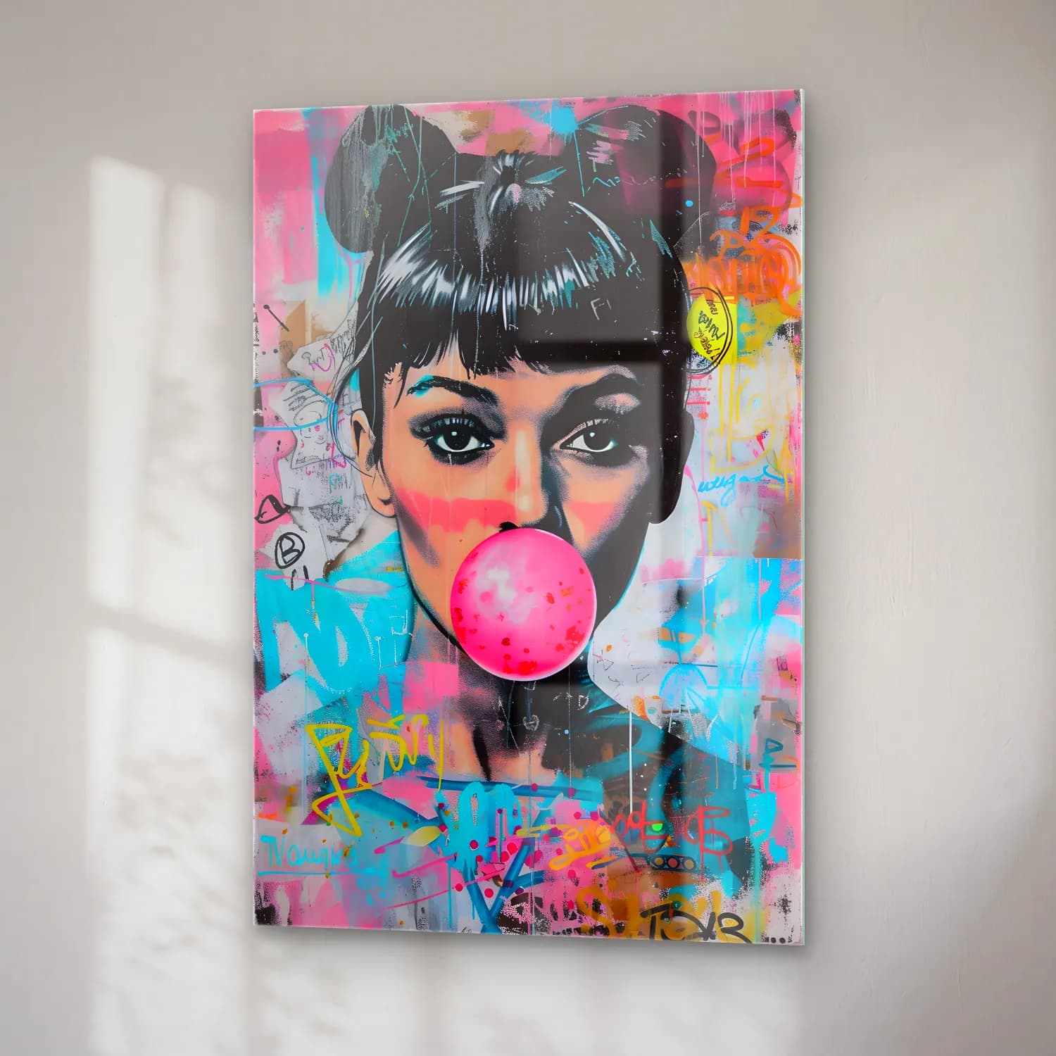 Pop Art Kız Çocuğu Portresi No. 4 cam tablo — sağ açıdan görünüm
