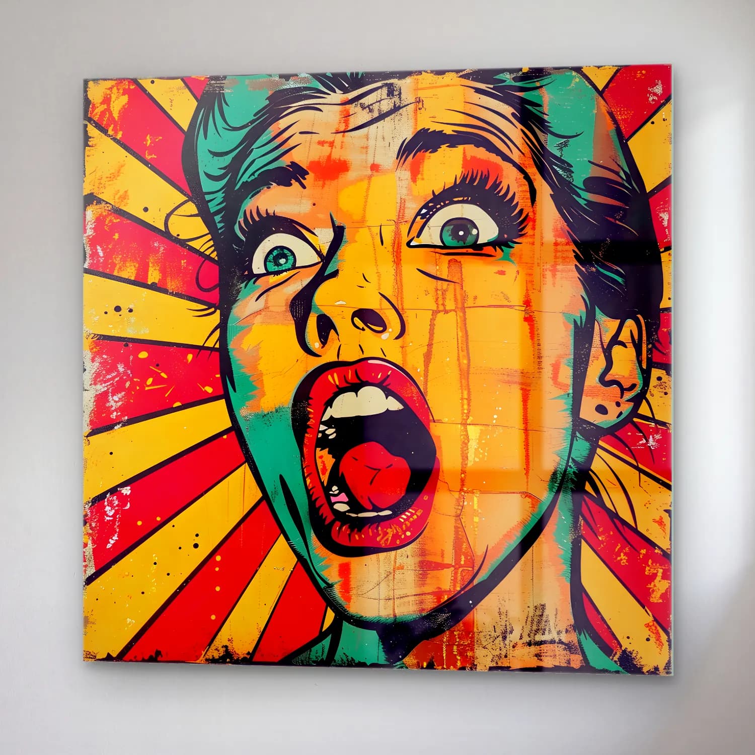 Pop Art Soyut Yüz No. 6 cam tablo — sağ açıdan görünüm