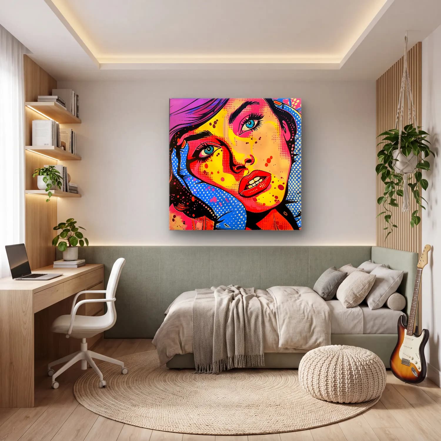 Pop Art Kadın Portresi No. 22 cam tablo — genç odasında
