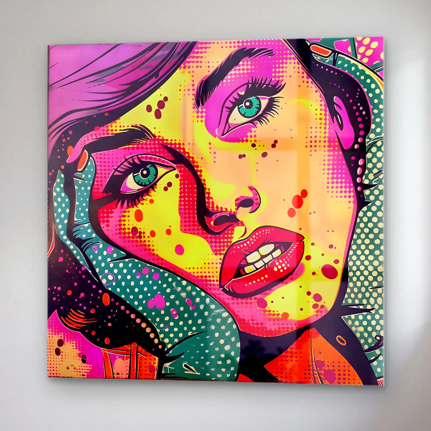 Pop Art Kadın Portresi No. 22 cam tablo — sağ açıdan görünüm