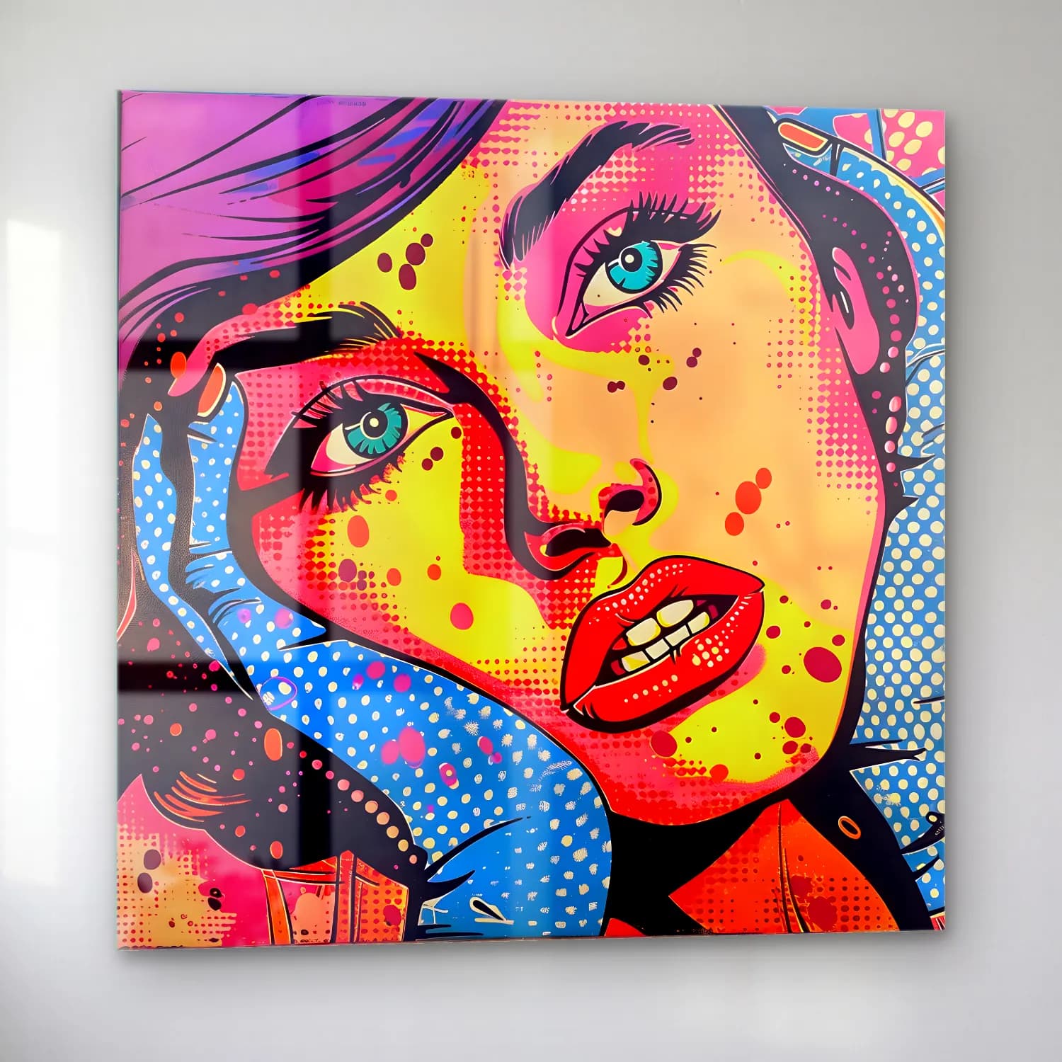 Pop Art Kadın Portresi No. 22 cam tablo — sol açıdan görünüm