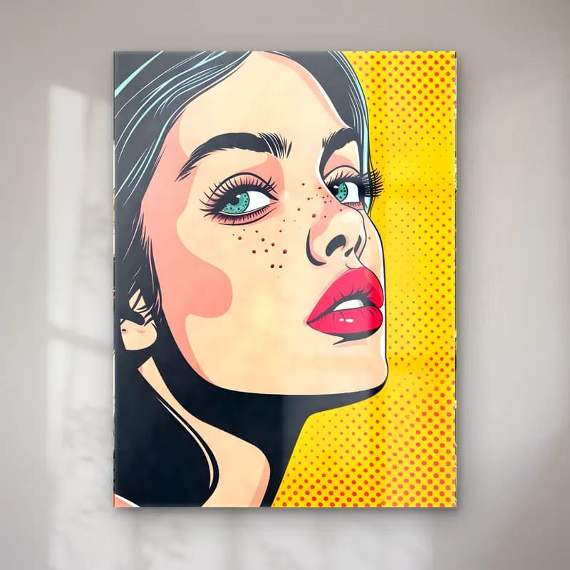 Pop Art Kız Çocuğu Portresi – Turkuaz Tonlar cam tablo — Pop Art Kız Çocuğu Portresi – Turkuaz Tonlar — pop art kız çocuğu portresi
