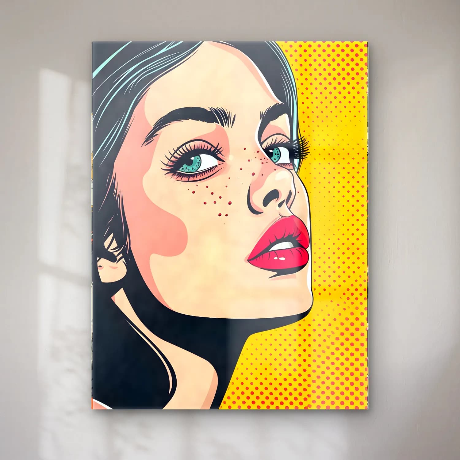 Pop Art Kız Çocuğu Portresi – Turkuaz Tonlar cam tablo — Pop Art Kız Çocuğu Portresi – Turkuaz Tonlar — pop art kız çocuğu portresi