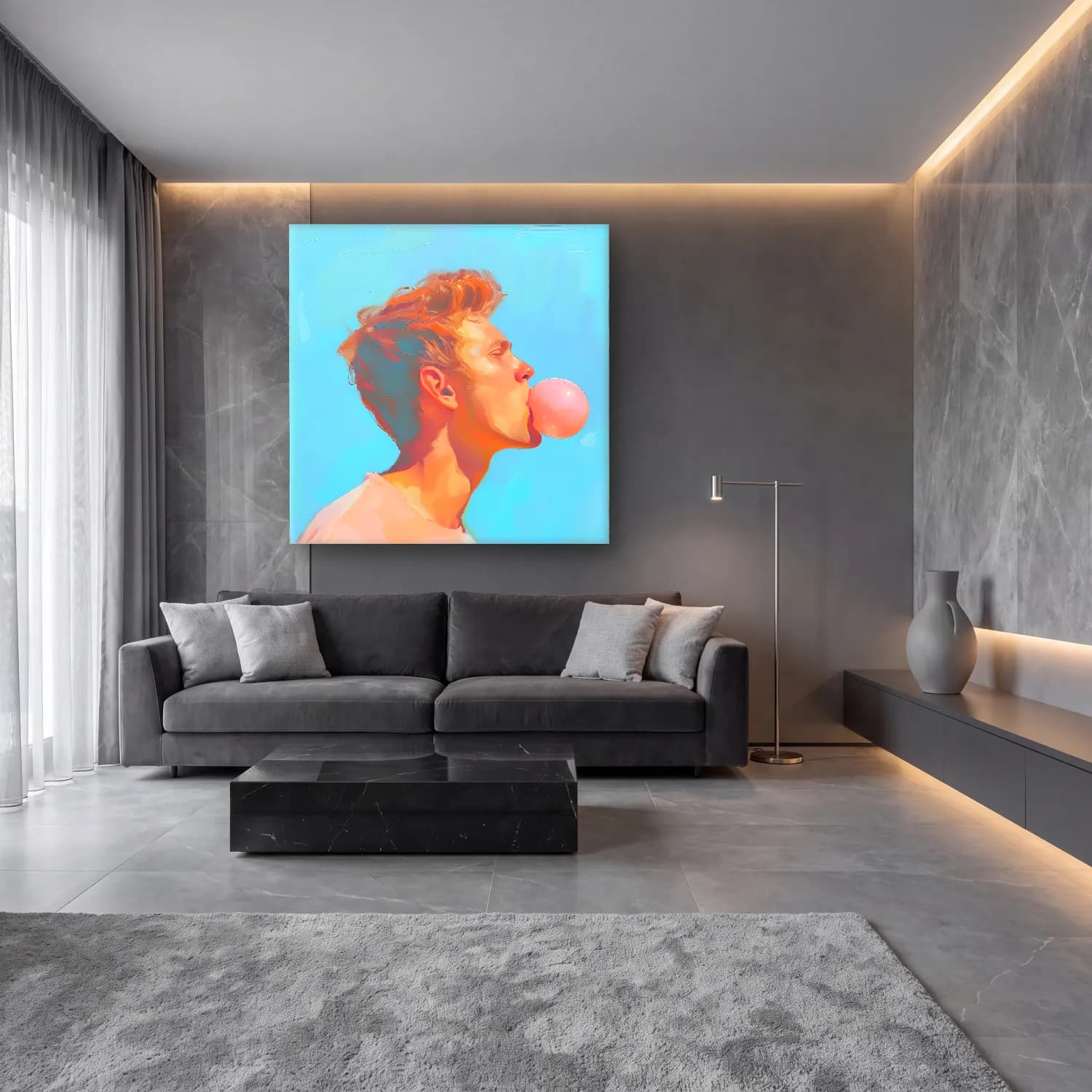 Pastel Erkek Portresi – Pastel Tonlar cam tablo — lüks salon duvarında
