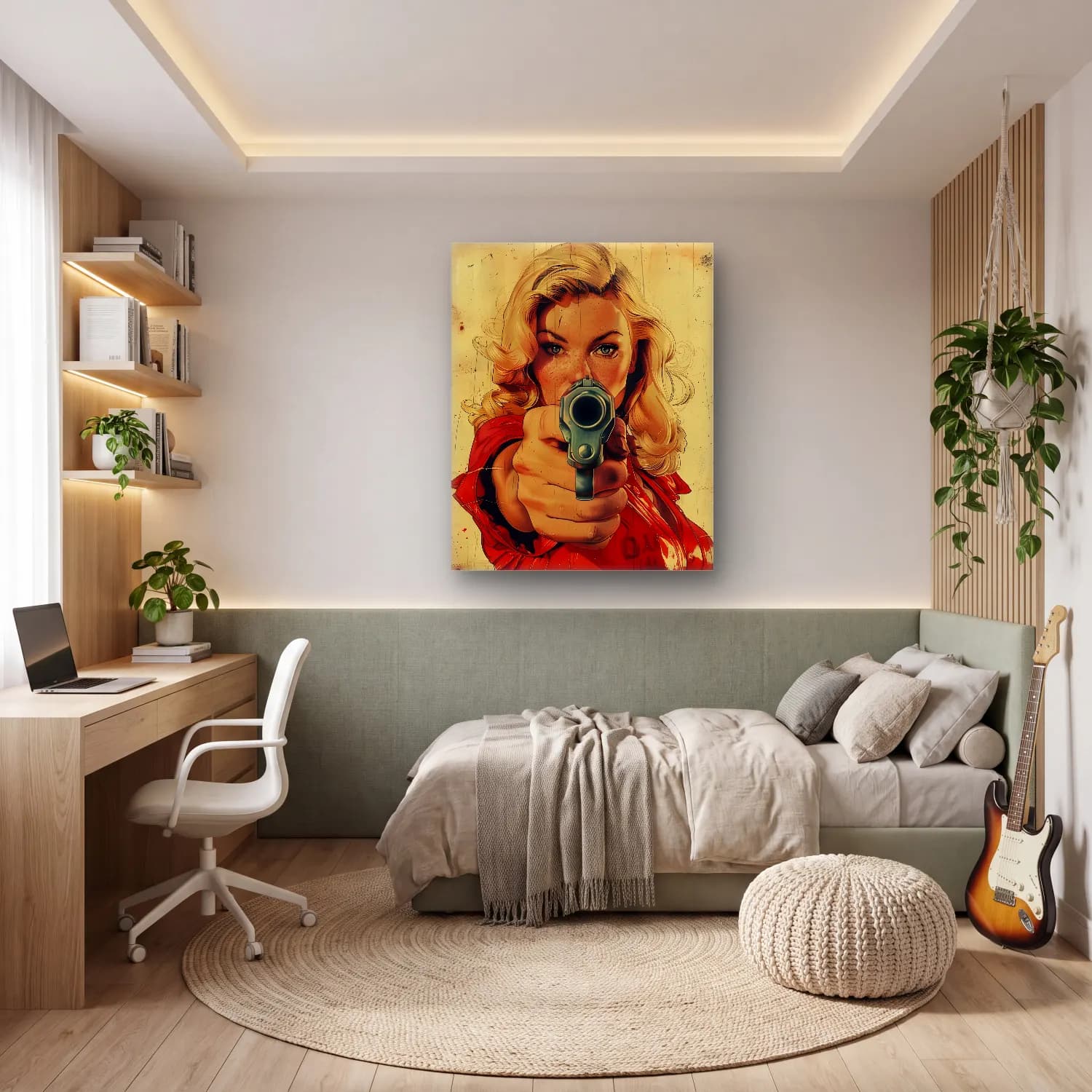 Pop Art Kadın Portresi No. 32 cam tablo — genç odasında