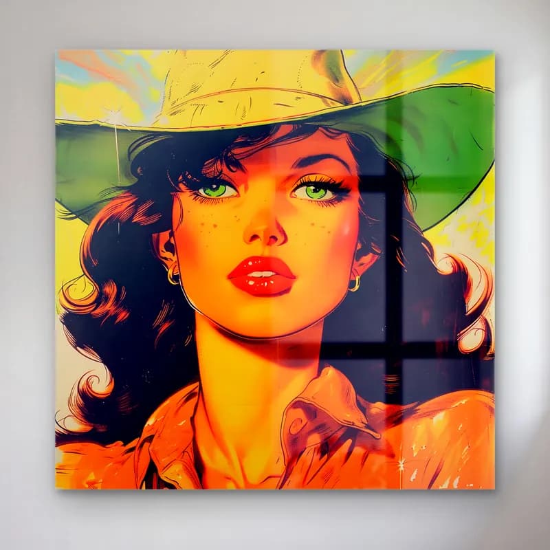 Pop Art Şapkalı Kadın No. 8 cam tablo — Pop Art Şapkalı Kadın No. 8 — pop art şapkalı kadın