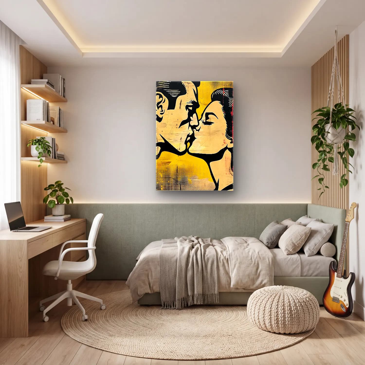 Pop Art Aşıklar – Sarı Tonlar cam tablo — genç odasında