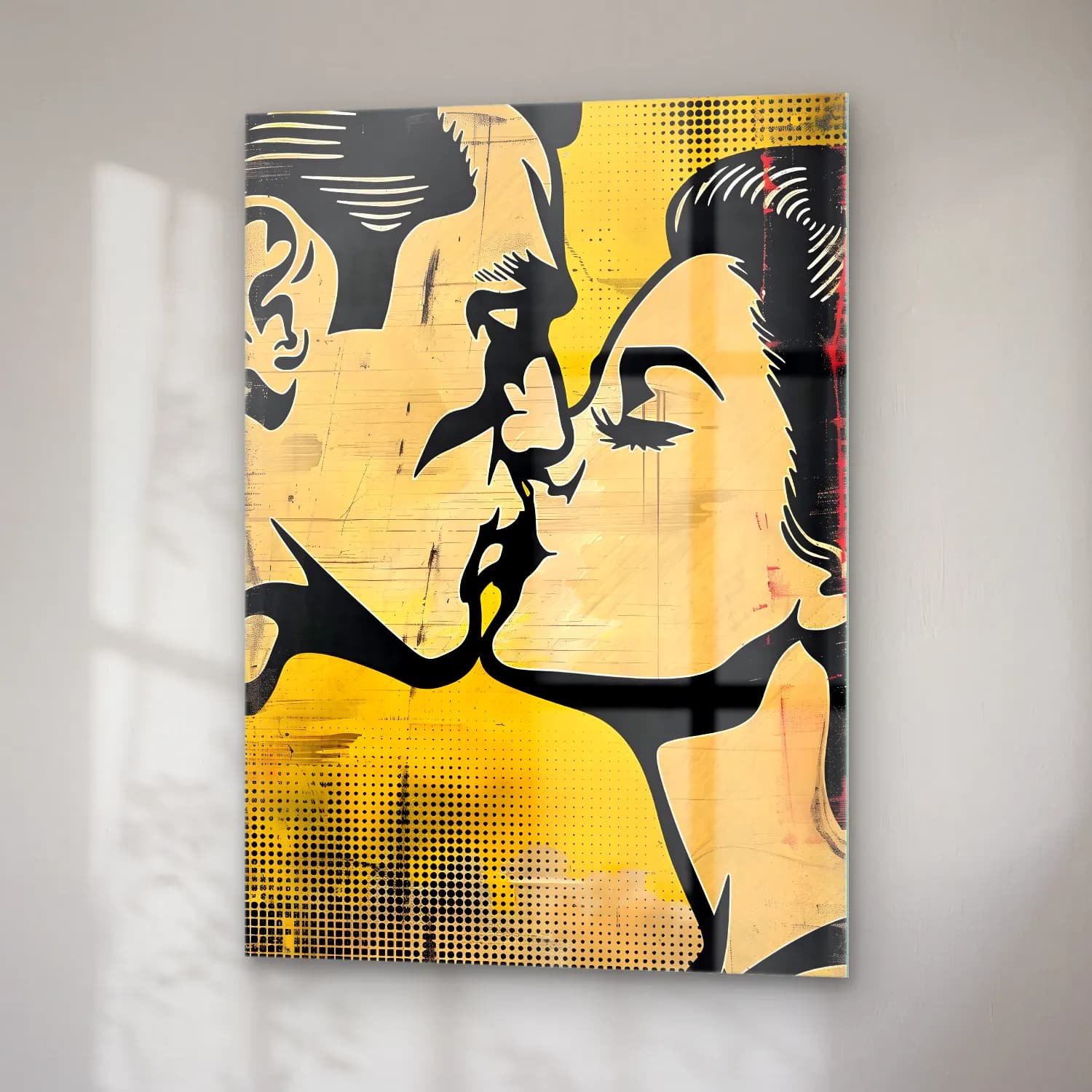 Pop Art Aşıklar – Sarı Tonlar cam tablo — sağ açıdan görünüm