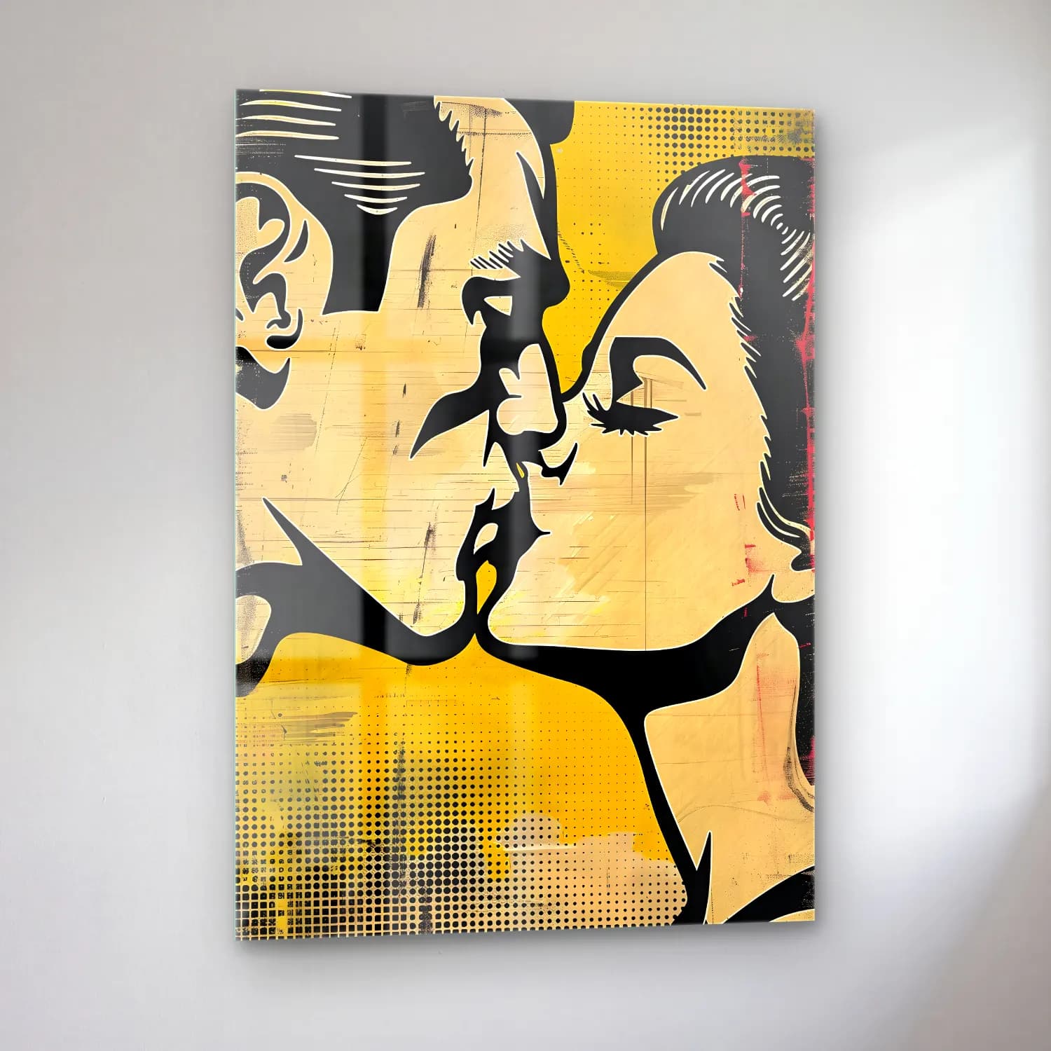 Pop Art Aşıklar – Sarı Tonlar cam tablo — sol açıdan görünüm