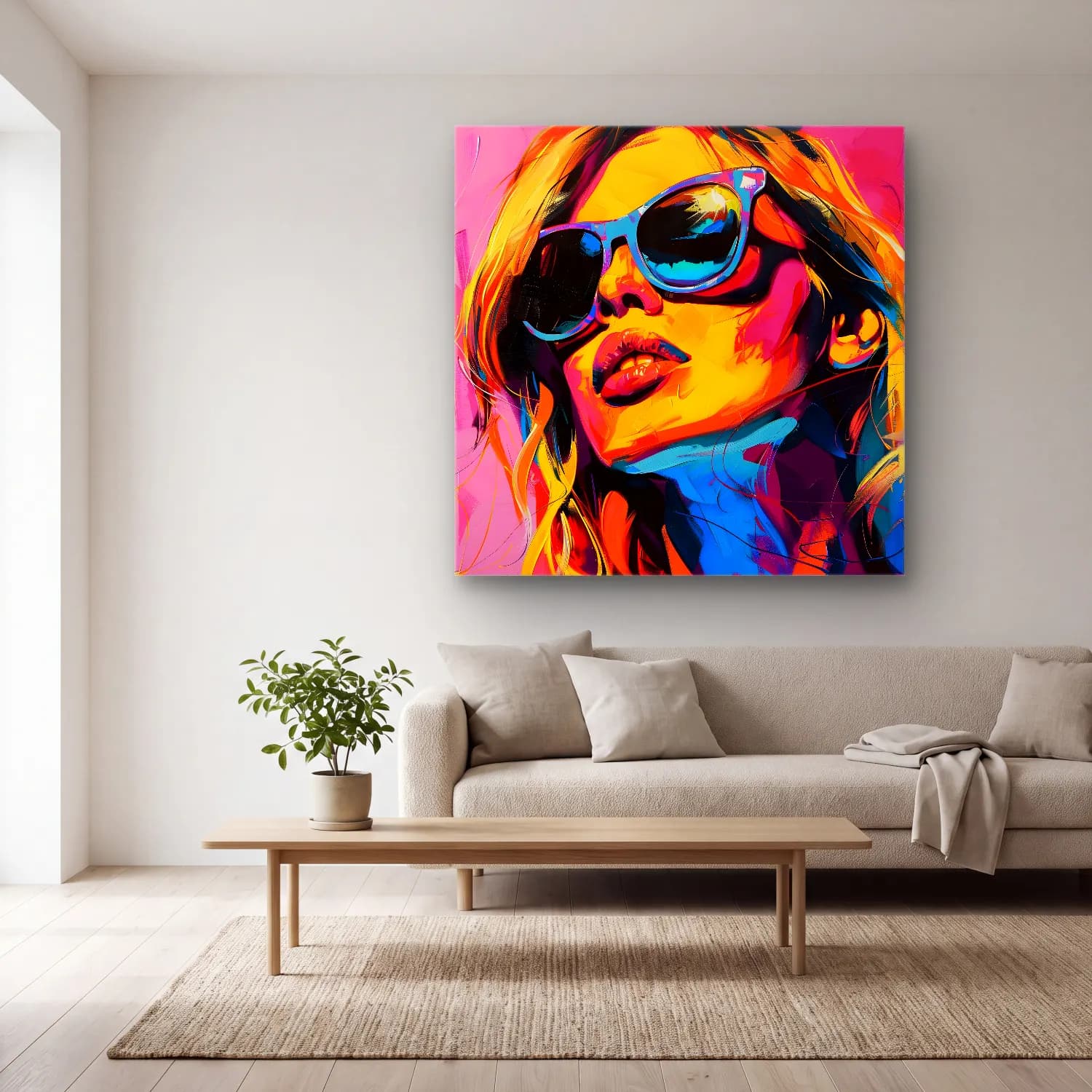 Pop Art Moda İllüstrasyonu No. 34 cam tablo — açık renk salonda