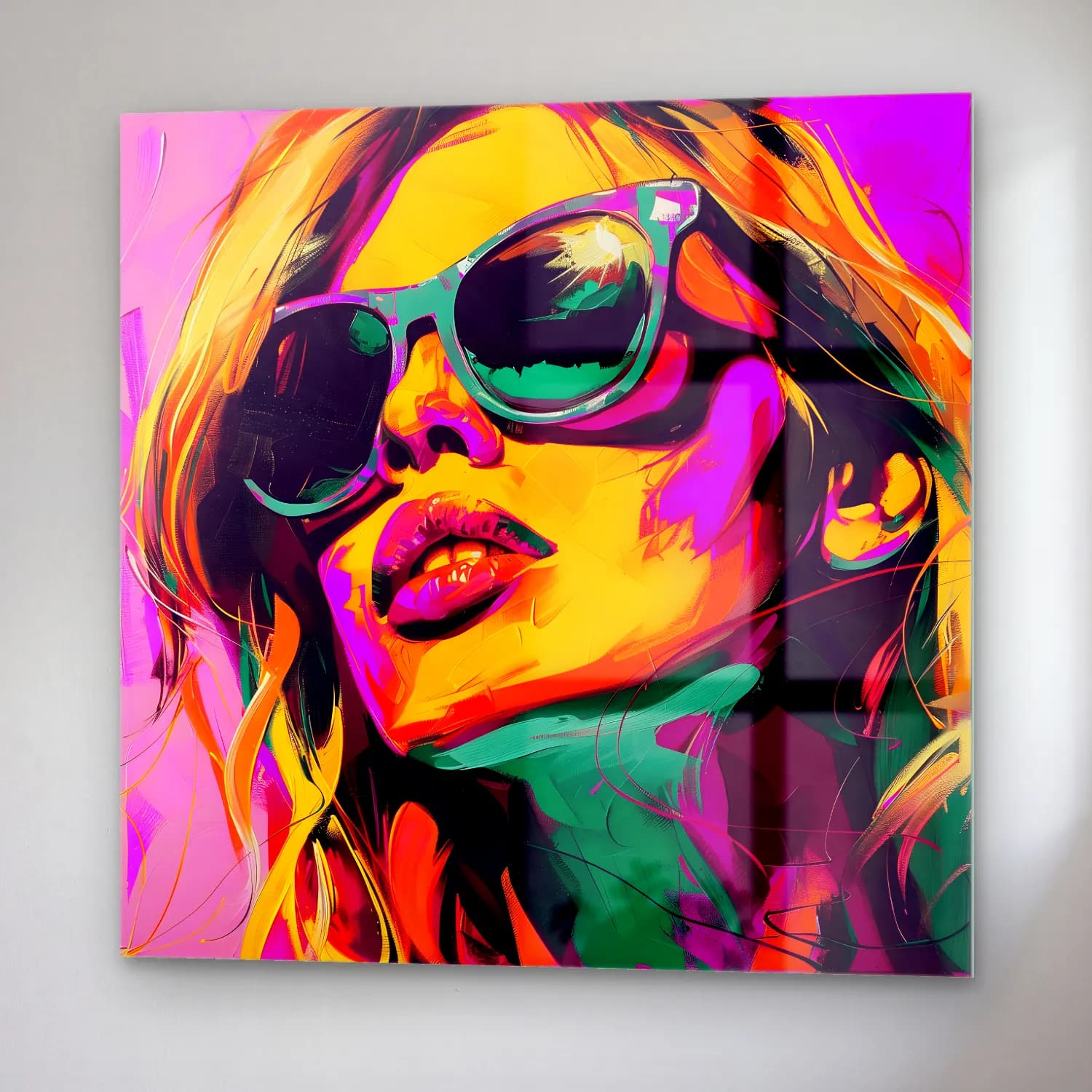 Pop Art Moda İllüstrasyonu No. 34 cam tablo — sağ açıdan görünüm