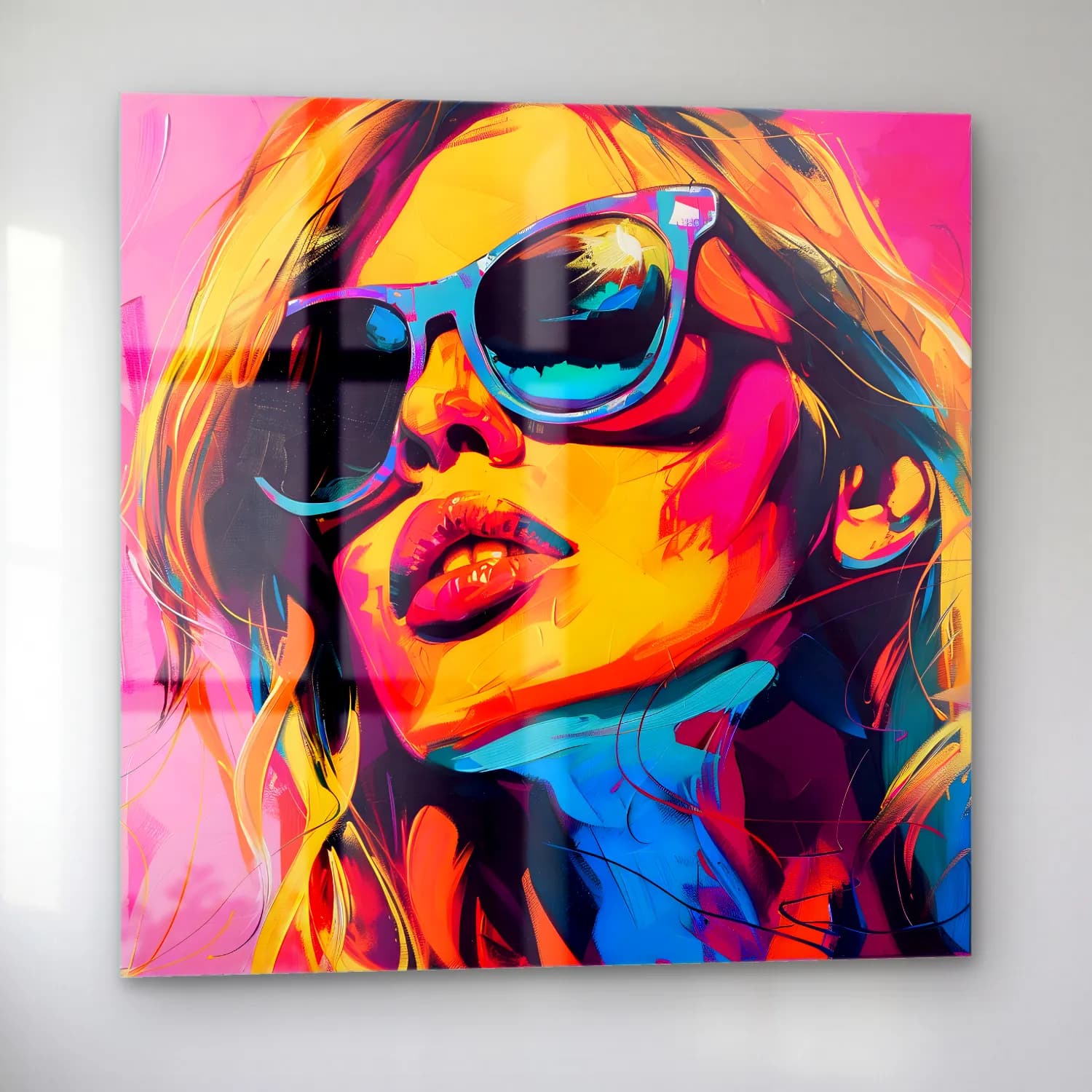 Pop Art Moda İllüstrasyonu No. 34 cam tablo — sol açıdan görünüm