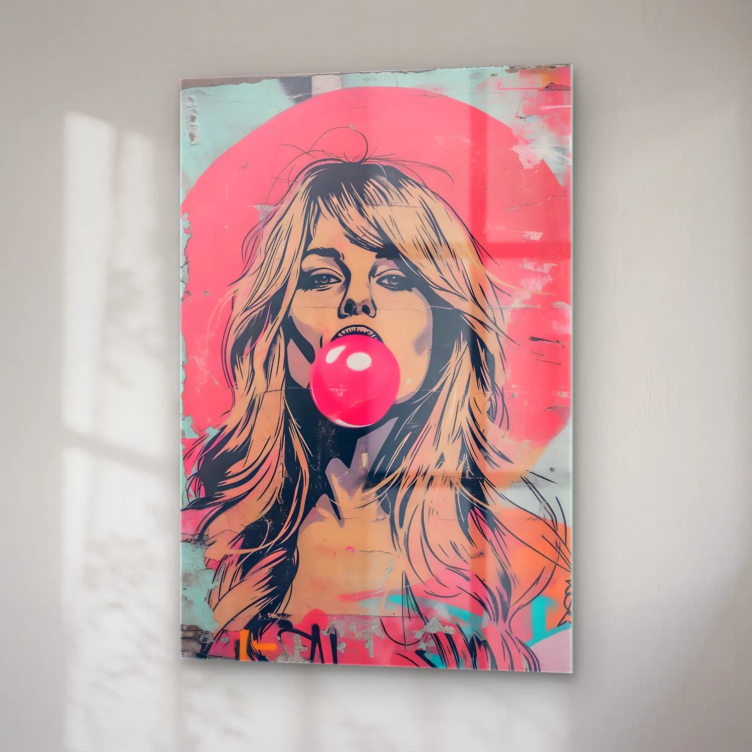 Pop Art Kız Çocuğu Portresi No. 7 cam tablo — sağ açıdan görünüm