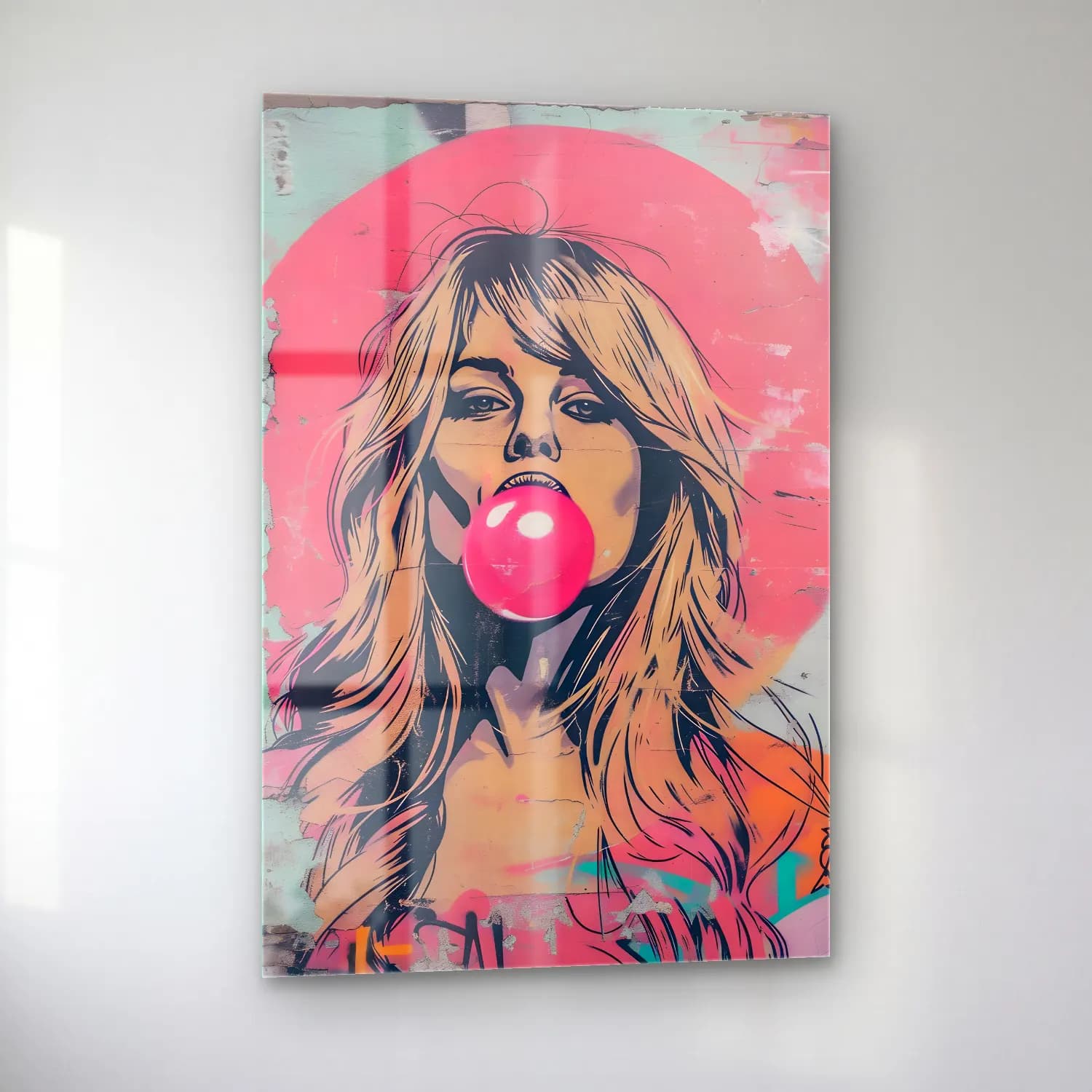 Pop Art Kız Çocuğu Portresi No. 7 cam tablo — sol açıdan görünüm